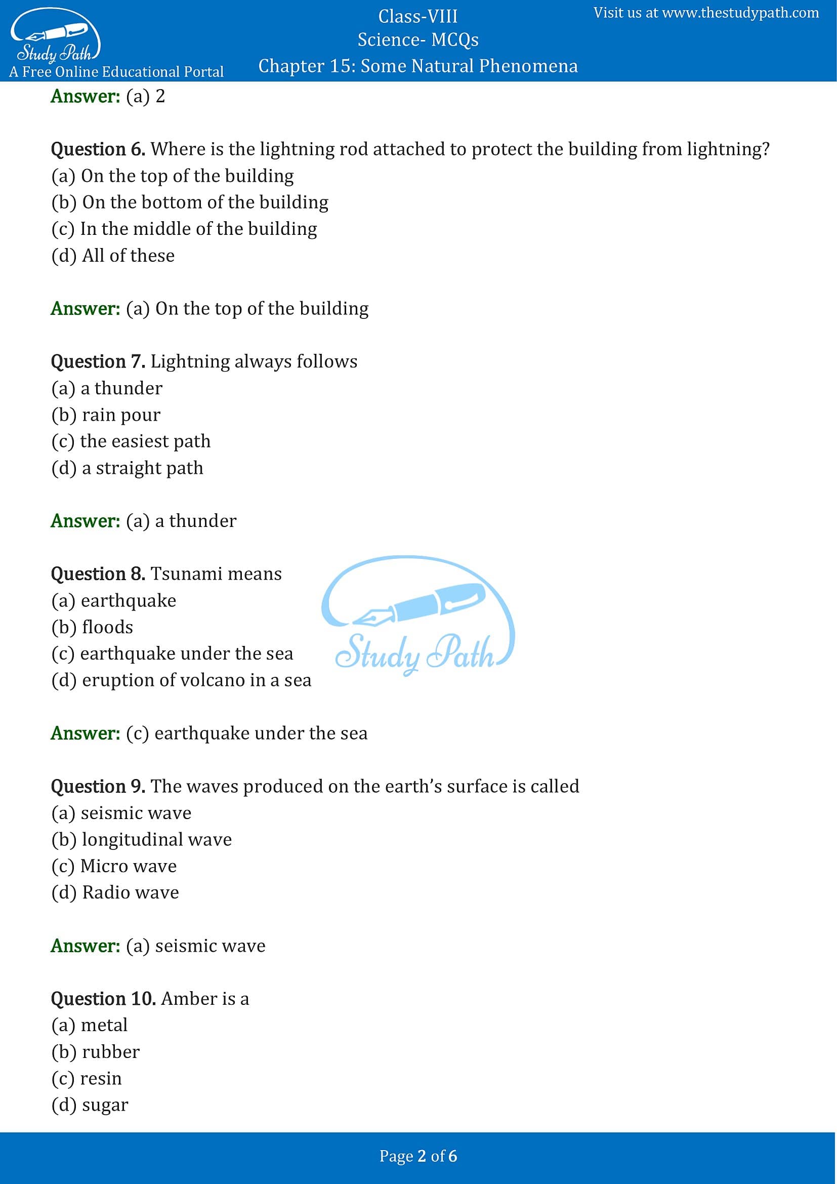 MCQ Questions for Class 8 Science Chapter 15 Some Natural Phenomena with Answers PDF -2