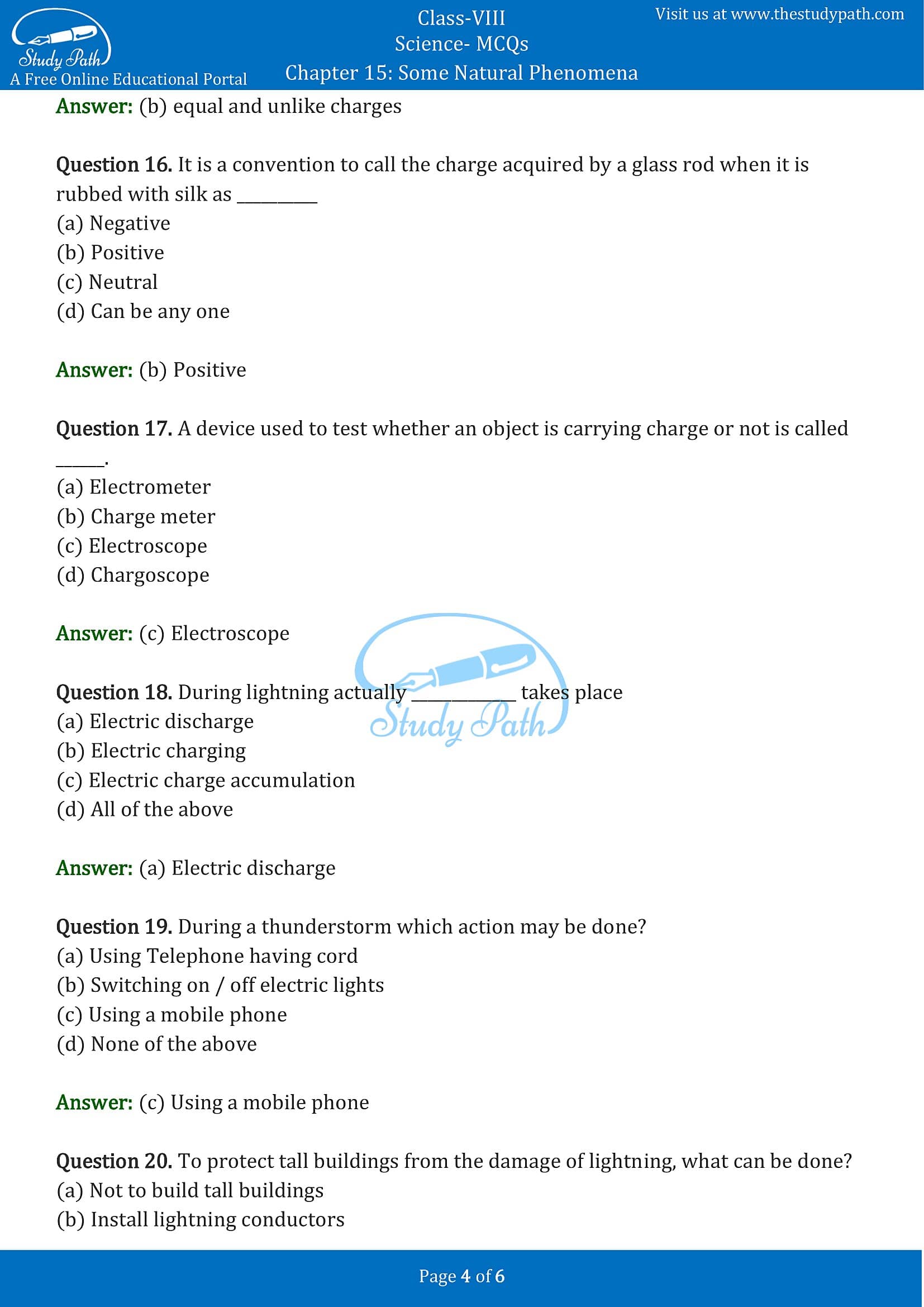 MCQ Questions for Class 8 Science Chapter 15 Some Natural Phenomena with Answers PDF -4