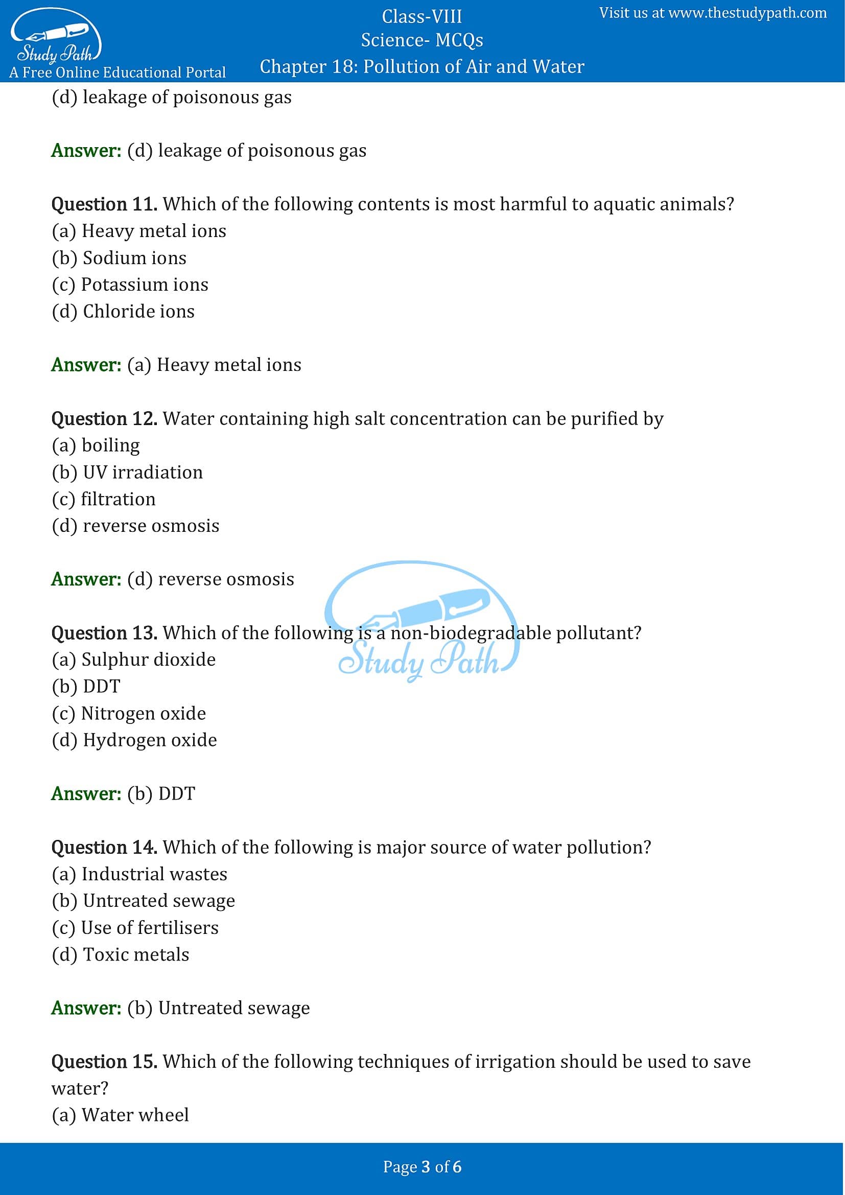 MCQ Questions for Class 8 Science Chapter 18 Pollution of Air and Water with Answers PDF -3