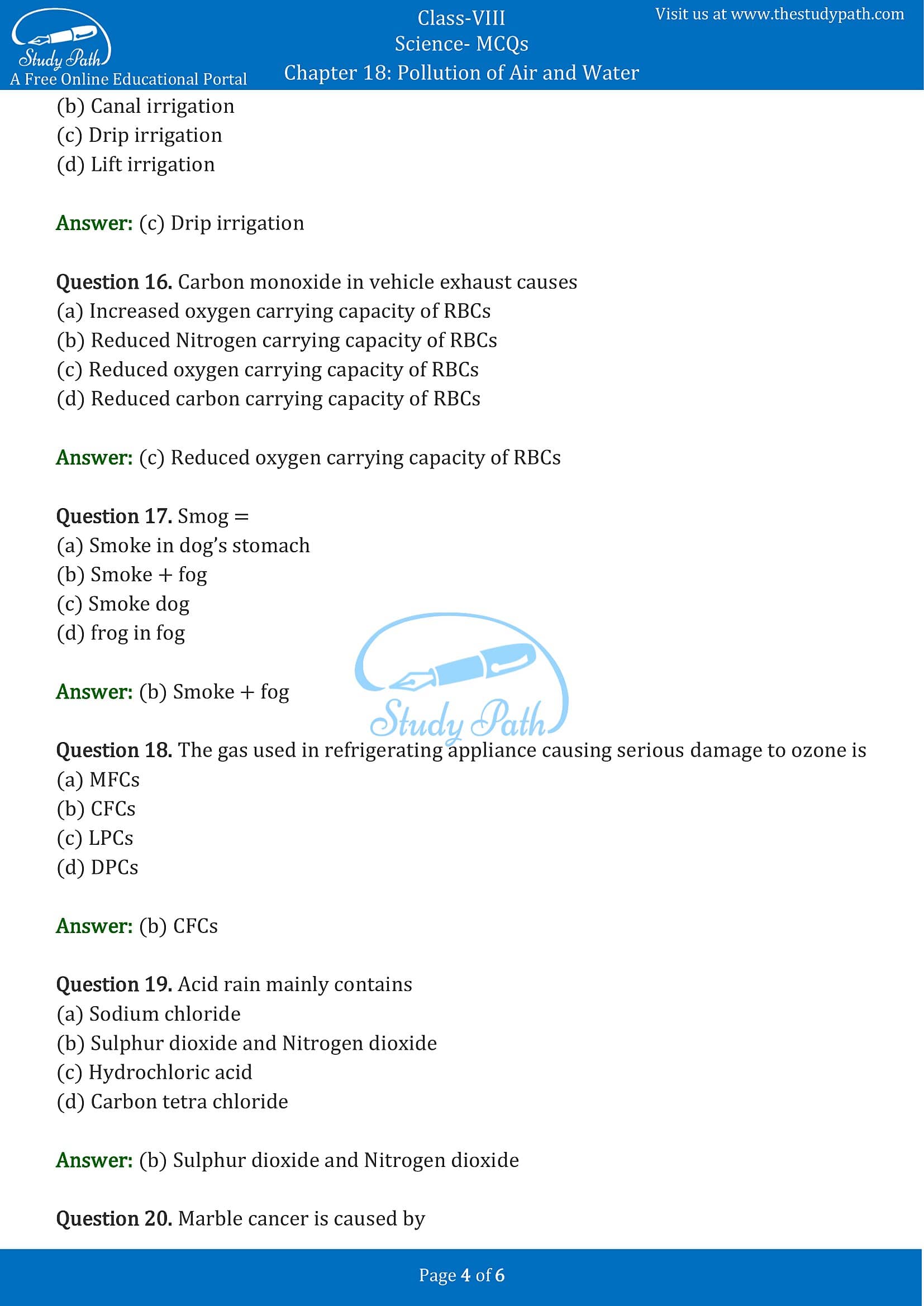 MCQ Questions for Class 8 Science Chapter 18 Pollution of Air and Water with Answers PDF -4