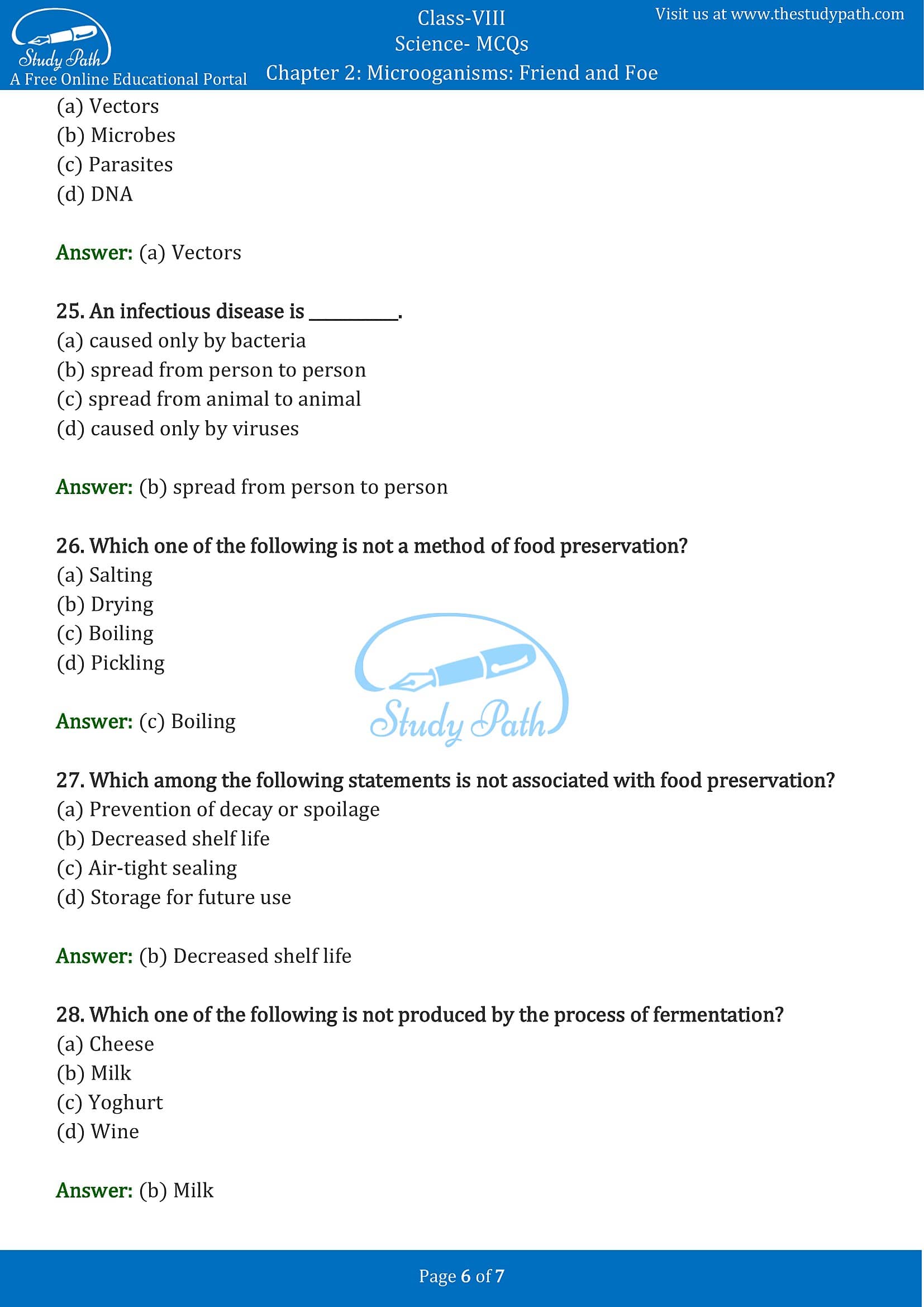 MCQ Questions for Class 8 Science Chapter 2 Microoganisms Friend and Foe with Answers PDF -6