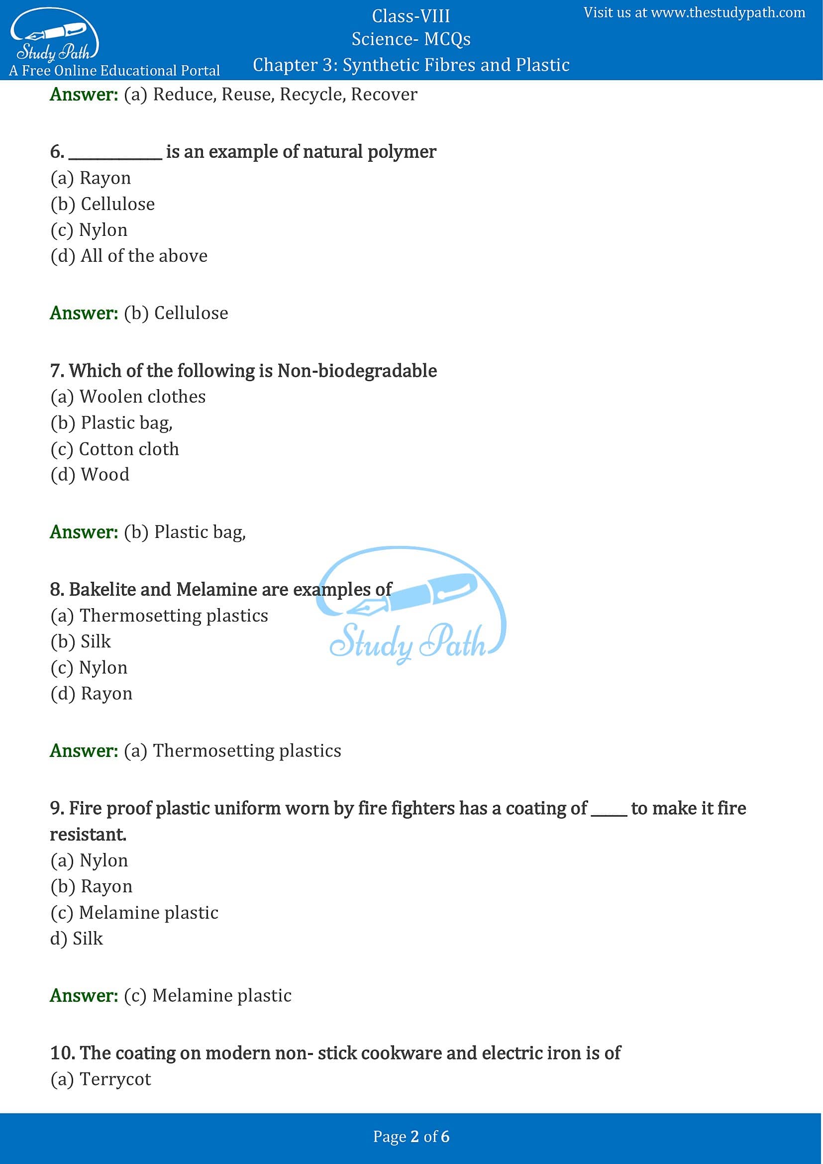 MCQ Questions for Class 8 Science Chapter 3 Synthetic Fibres and Plastics with Answers PDF -2