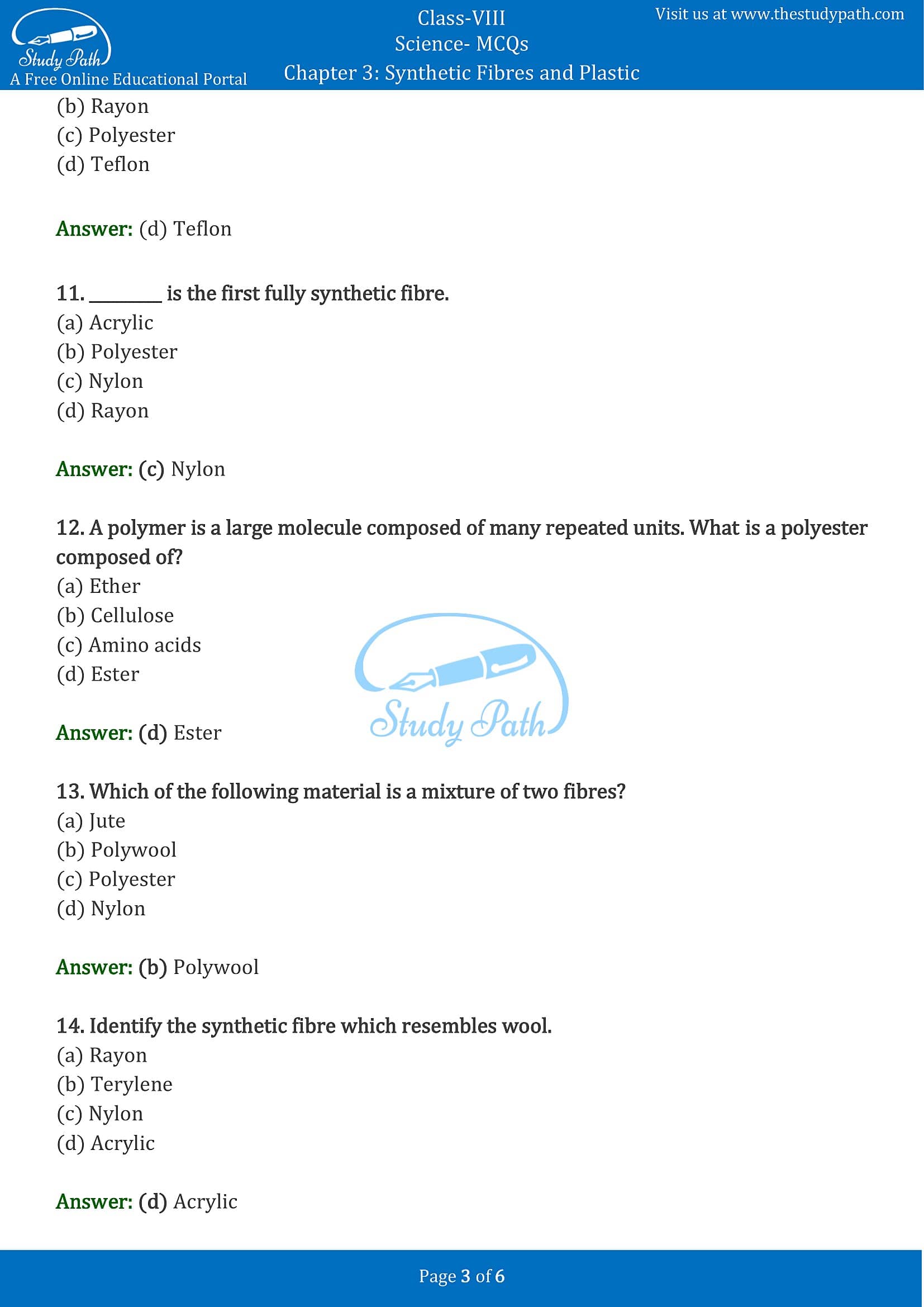 MCQ Questions for Class 8 Science Chapter 3 Synthetic Fibres and Plastics with Answers PDF -3