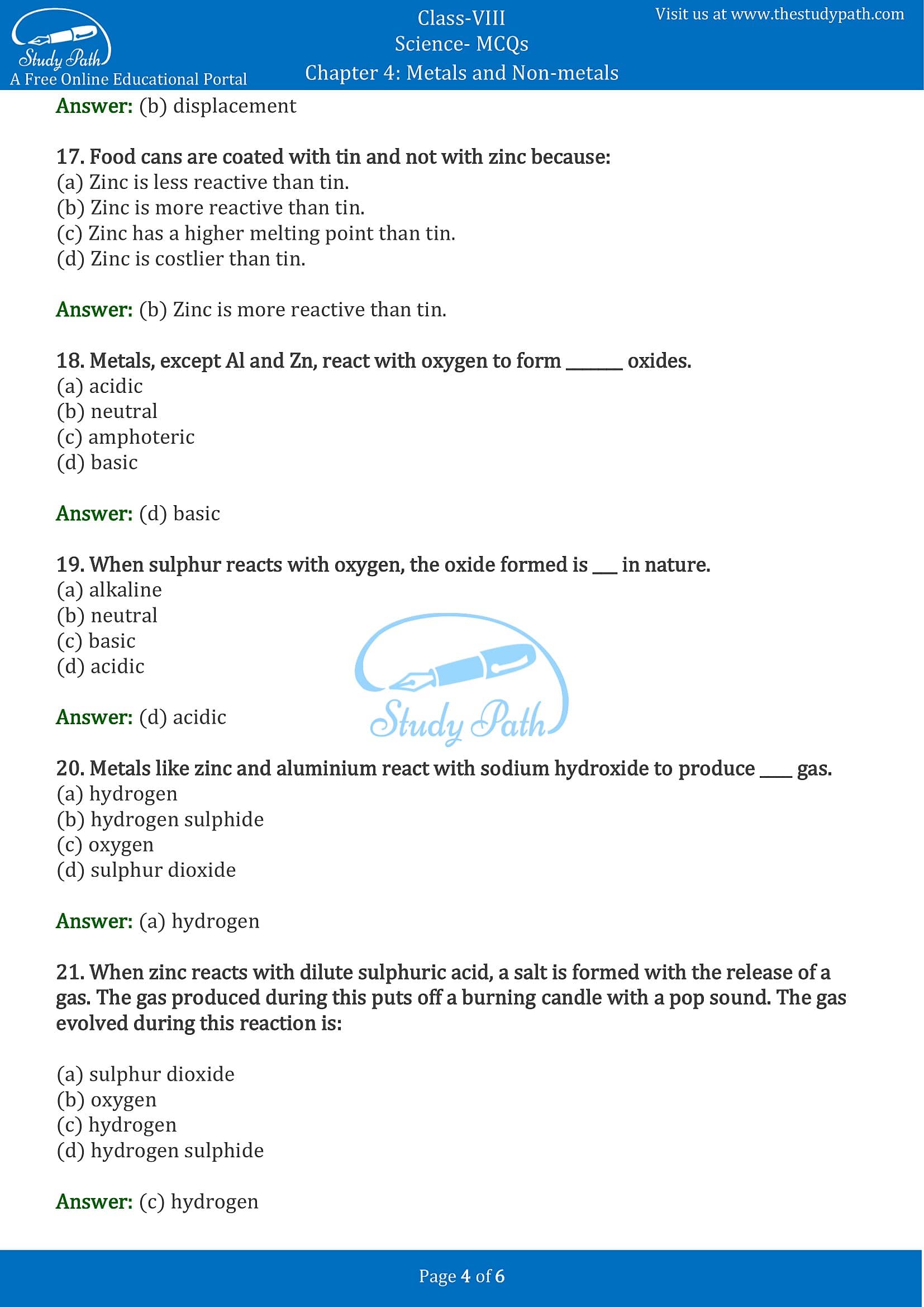 MCQ Questions for Class 8 Science Chapter 4 Metals and Non-metals with Answers PDF -4