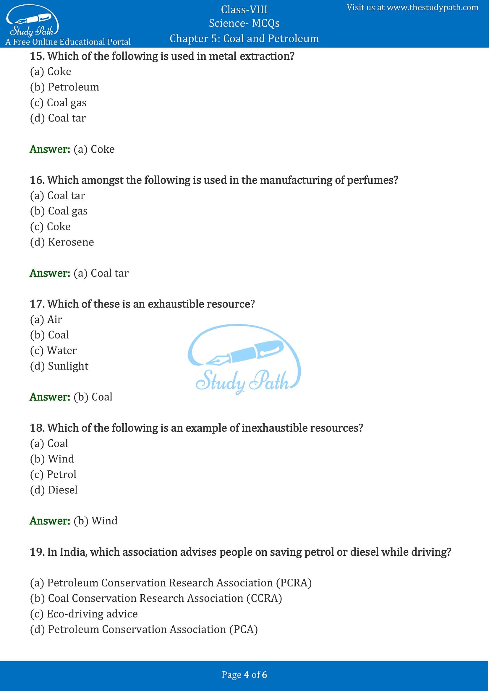 MCQ Questions for Class 8 Science Chapter 5 Coal and Petroleum with Answers PDF -4