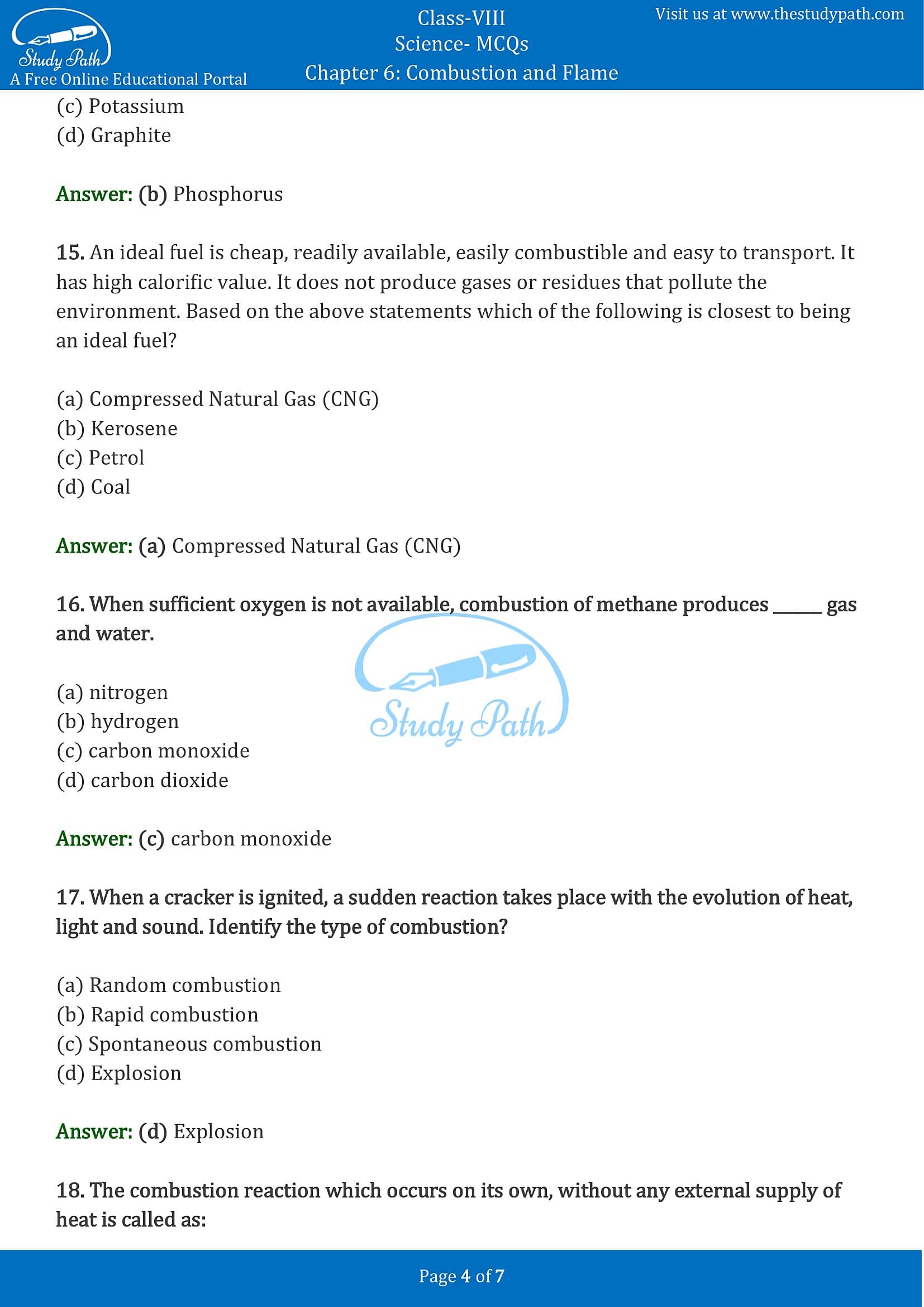 MCQ Questions for Class 8 Science Chapter 6 Combustion and Flame with Answers PDF -4