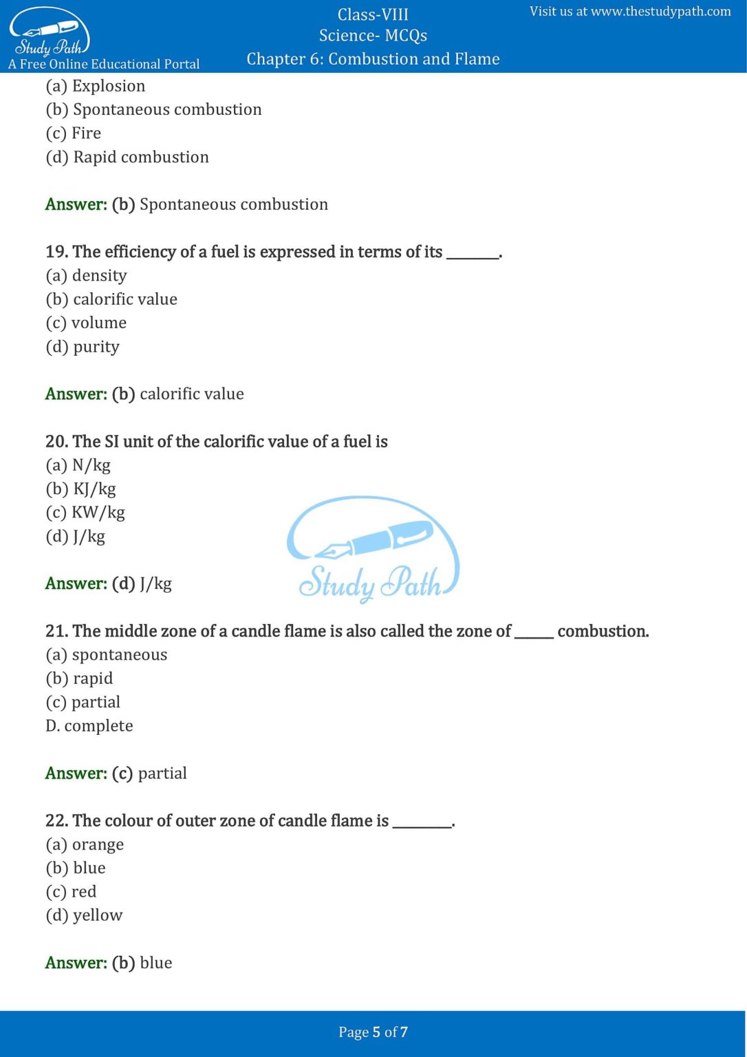 Class 8 Science Chapter 6 Combustion and Flame MCQ with Answers