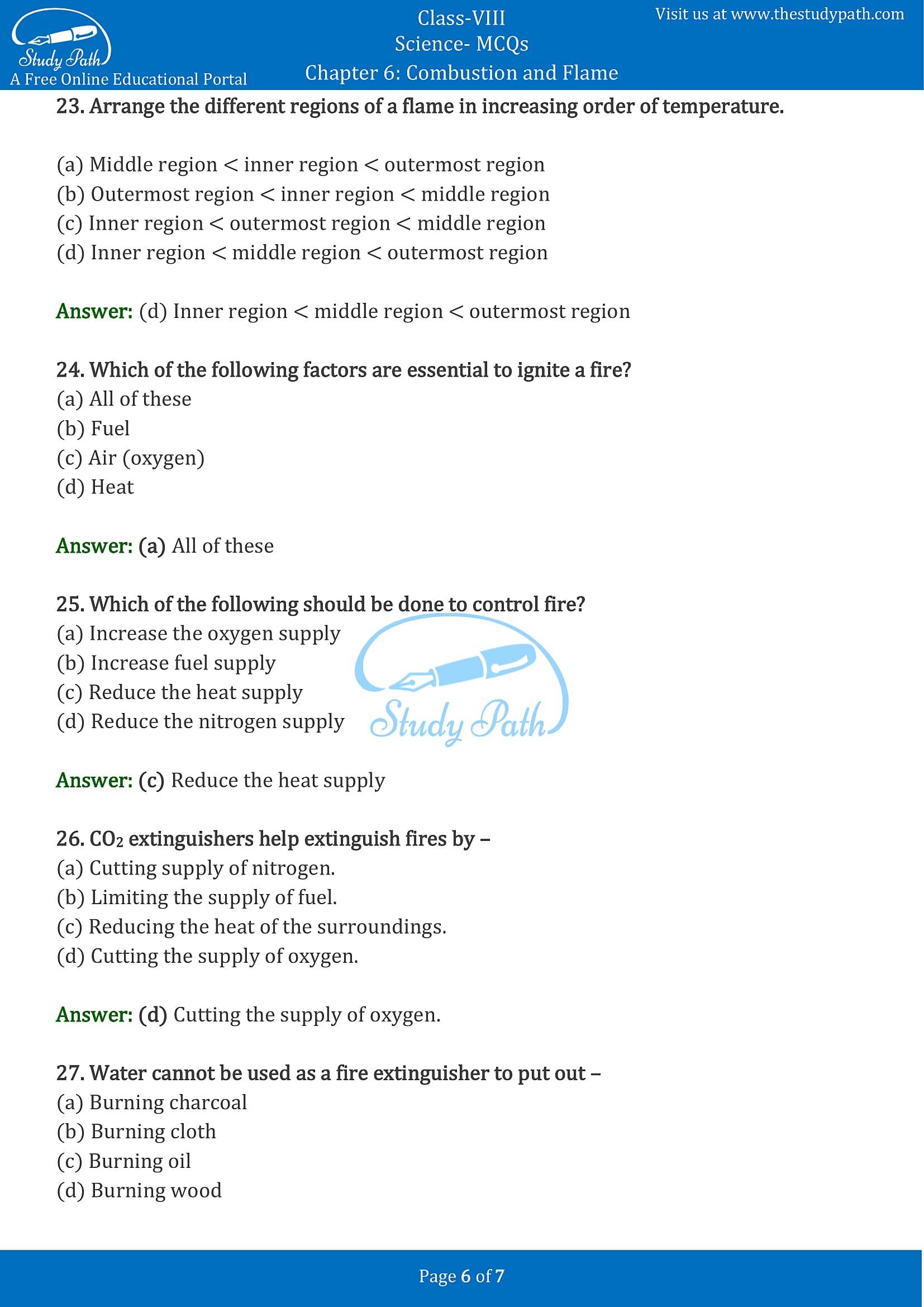 MCQ Questions for Class 8 Science Chapter 6 Combustion and Flame with Answers PDF -6