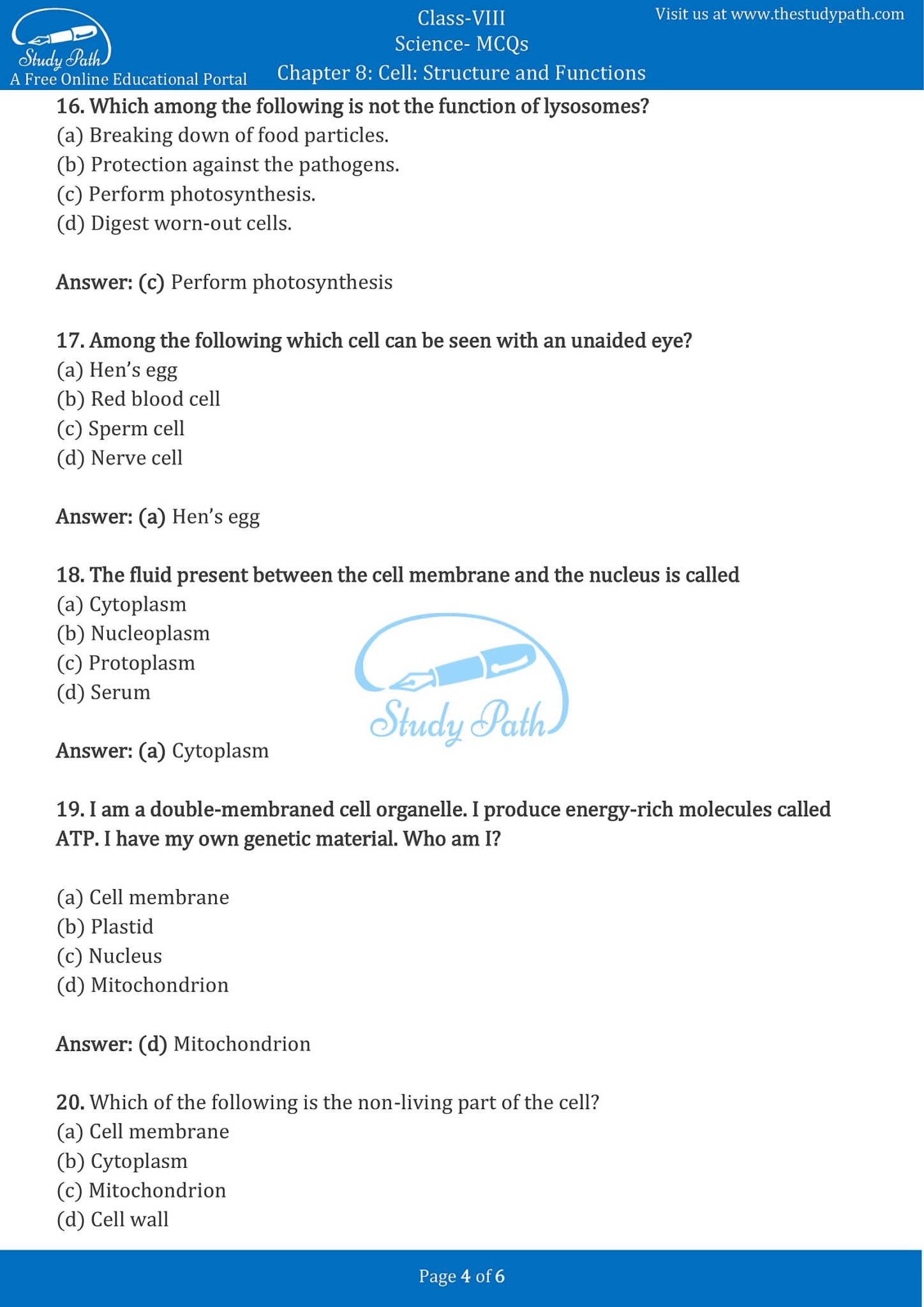 case study questions class 8 science cell structure and function