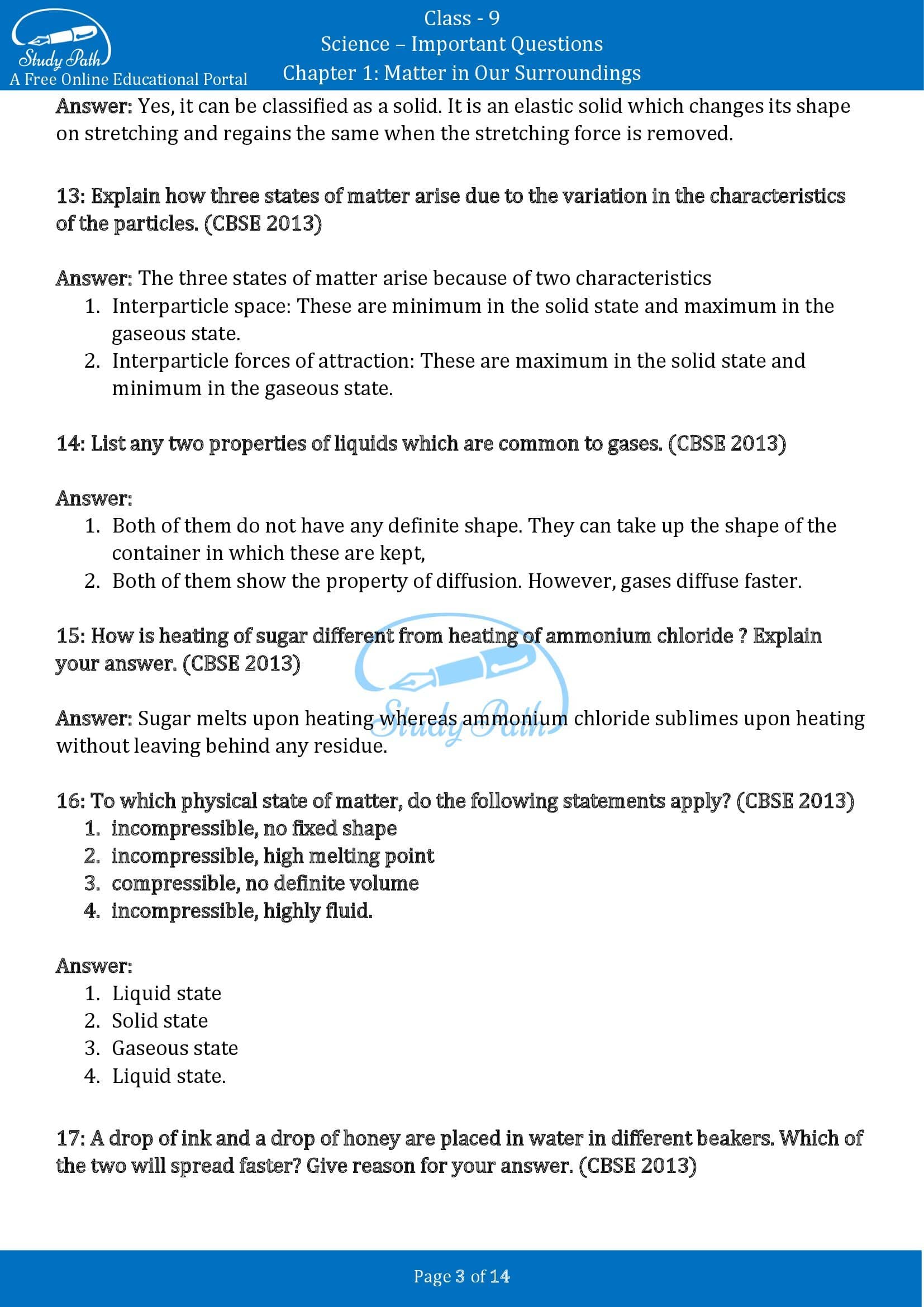 Important Questions for Class 9 Science Chapter 1 Matter in Our Surroundings 00003