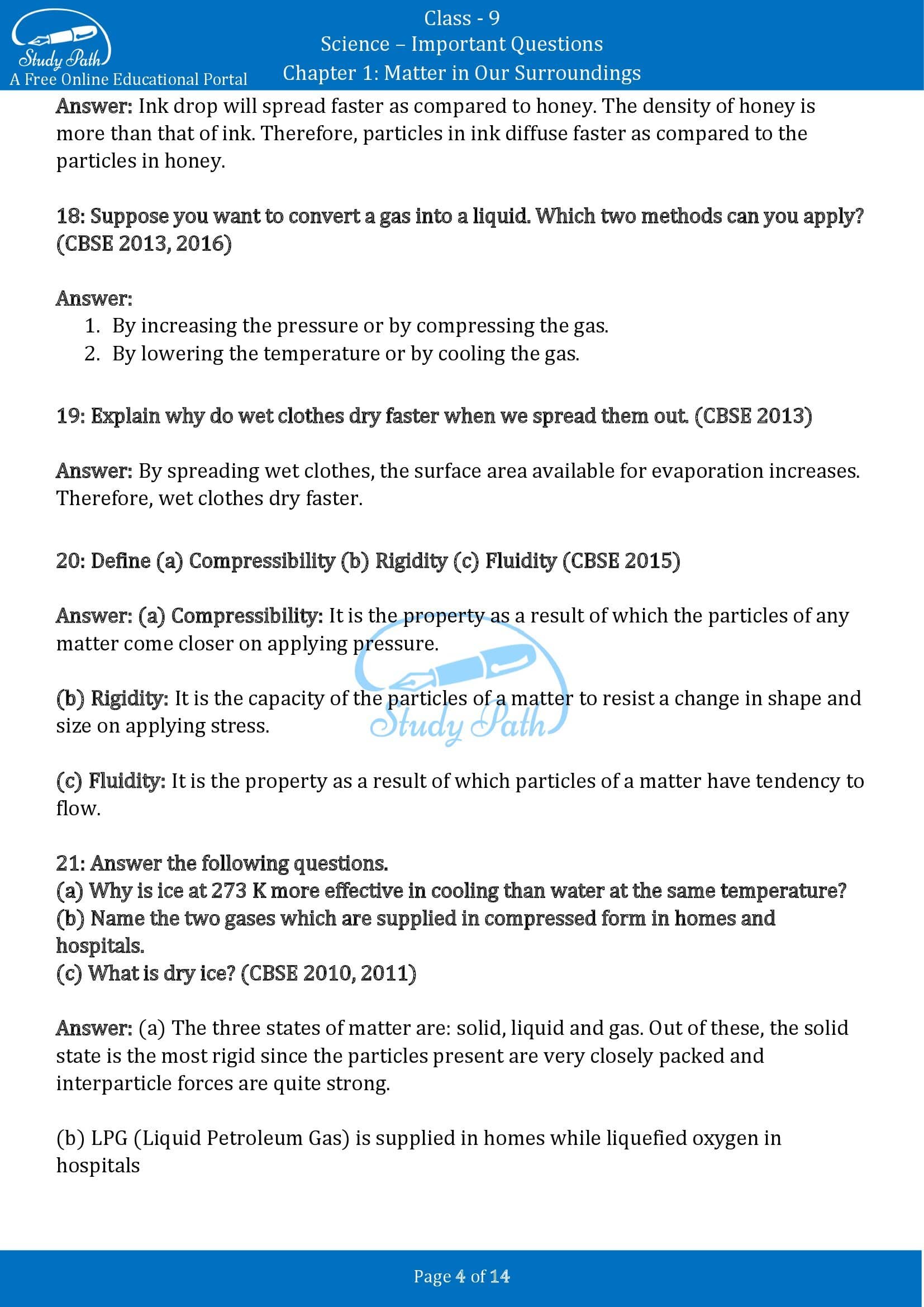 Important Questions for Class 9 Science Chapter 1 Matter in Our Surroundings 00004