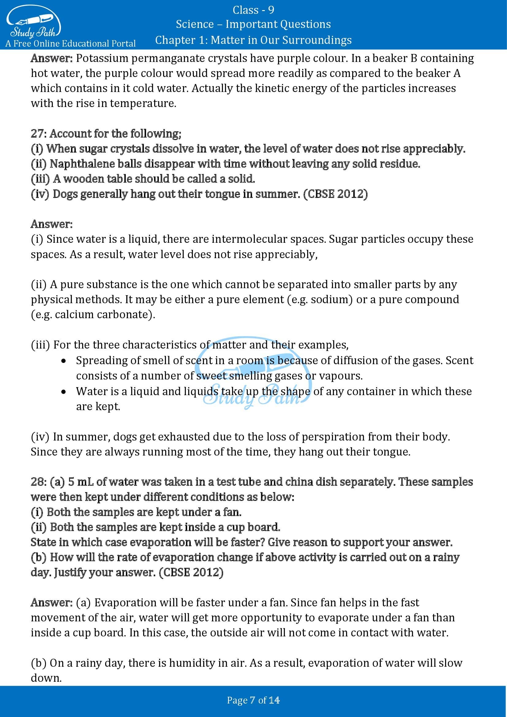 Important Questions for Class 9 Science Chapter 1 Matter in Our Surroundings 00007