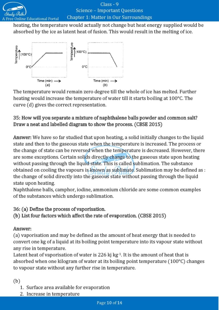 Important Questions for Class 9 Science Chapter 1 Matter in Our ...