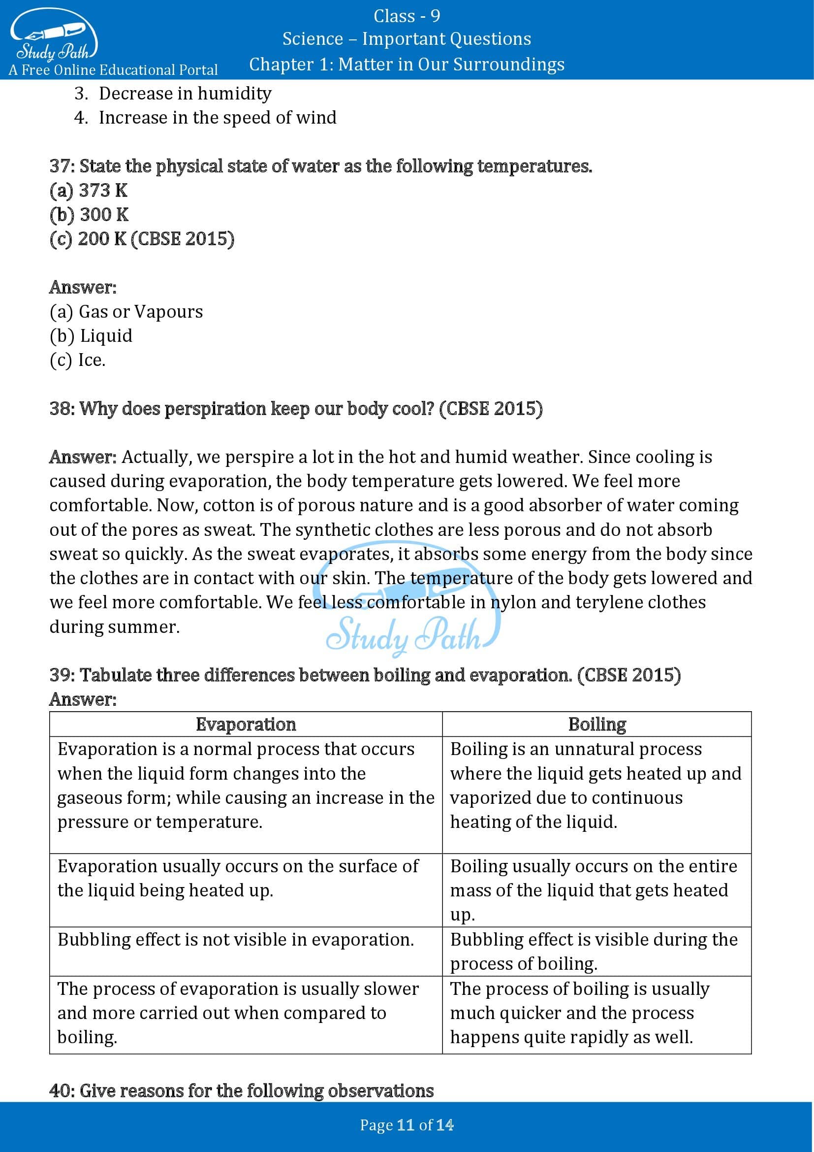 Important Questions for Class 9 Science Chapter 1 Matter in Our Surroundings 00011