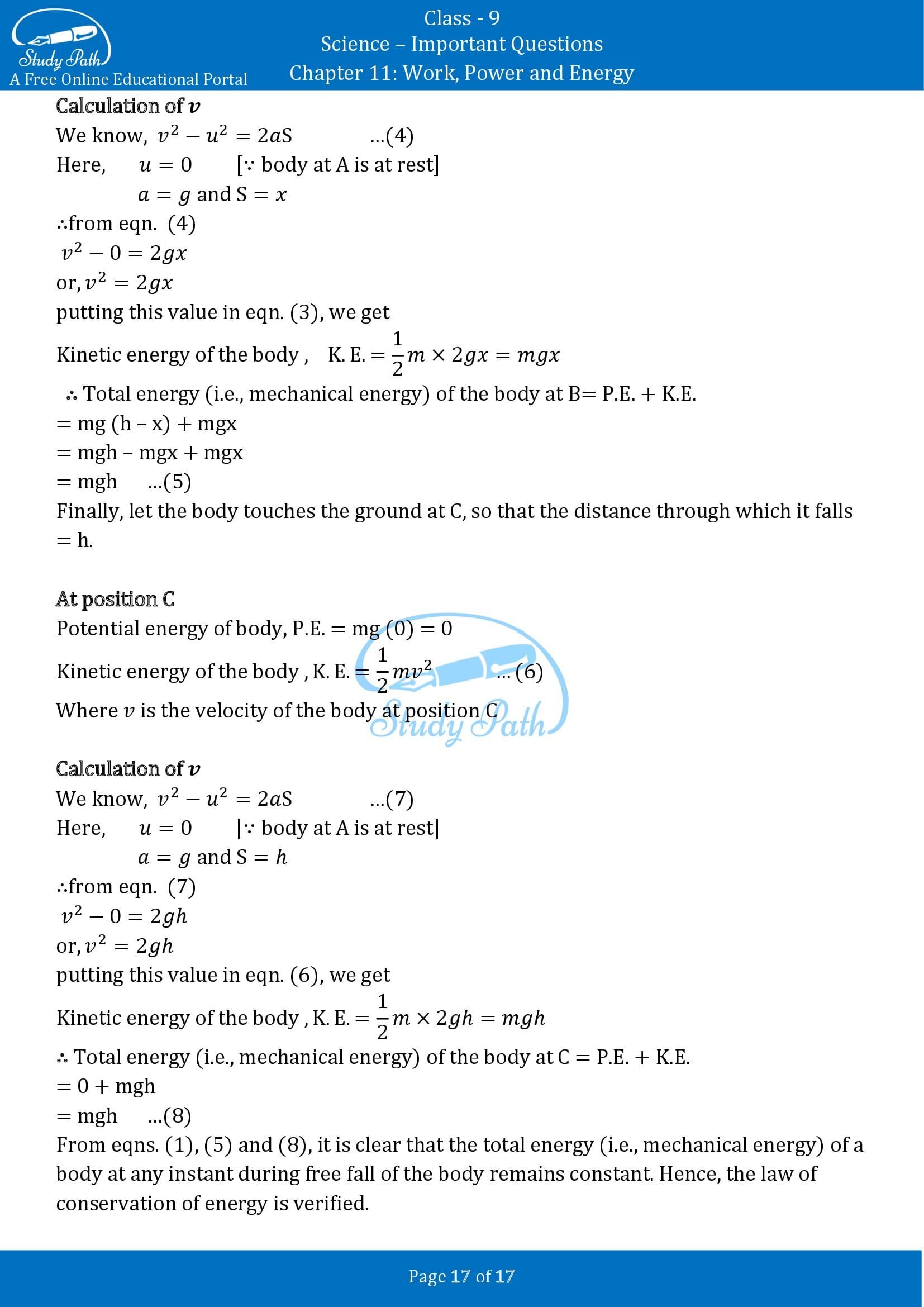 Important Questions for Class 9 Science Chapter 11 Work Power and Energy 00017