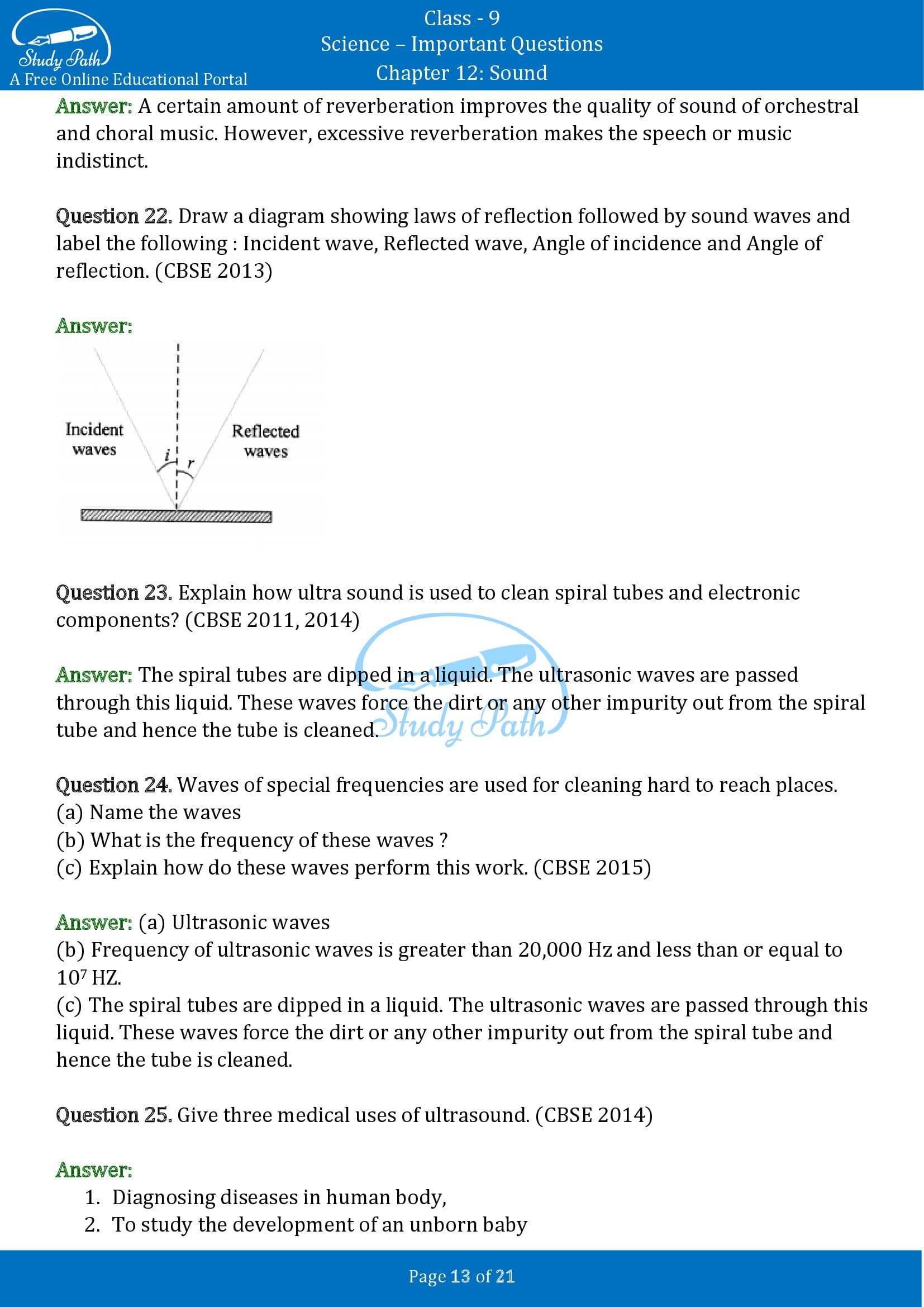 Important Questions for Class 9 Science Chapter 12 Sound 00013