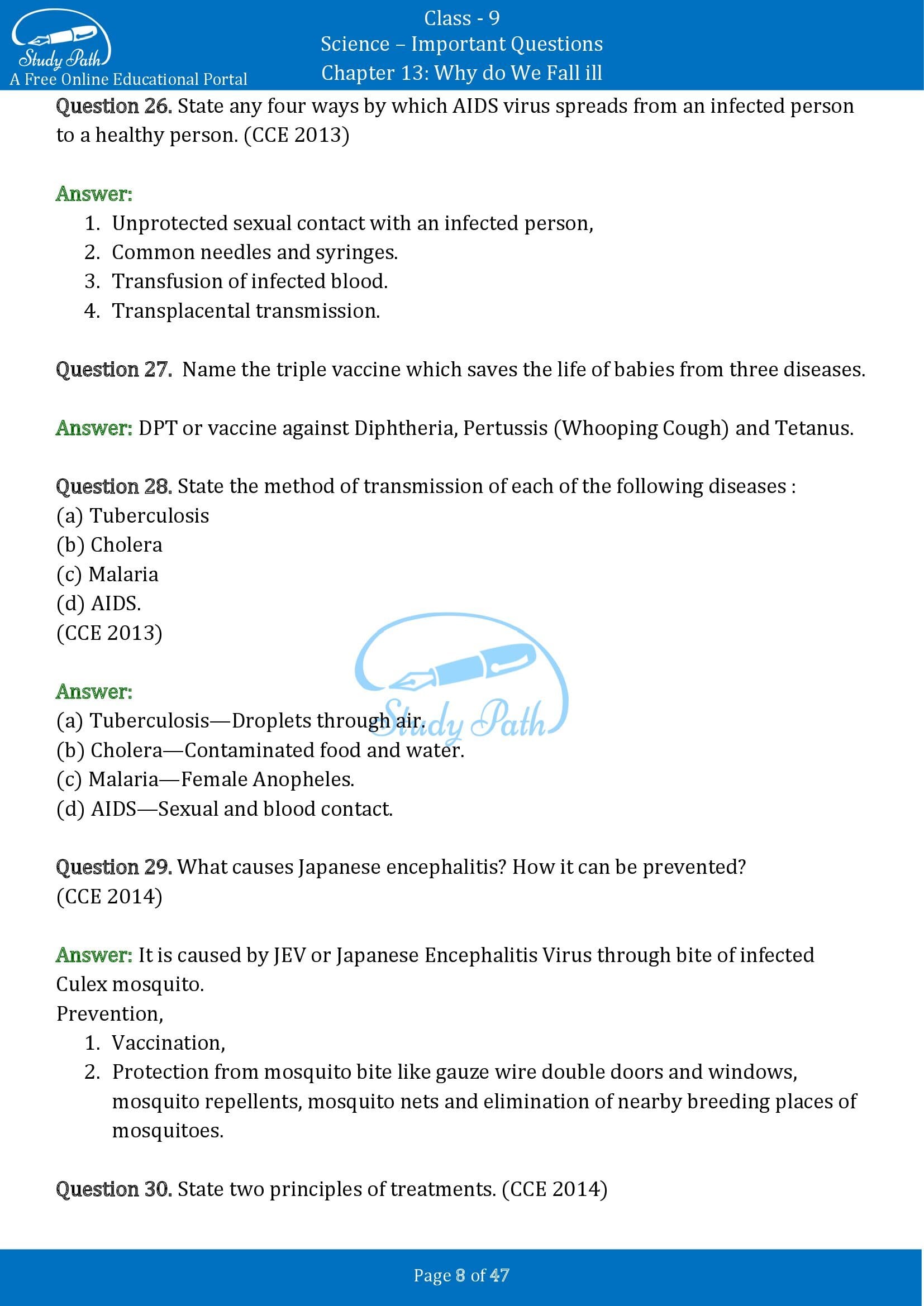 Important Questions for Class 9 Science Chapter 13 Why do We Fall ill 00008