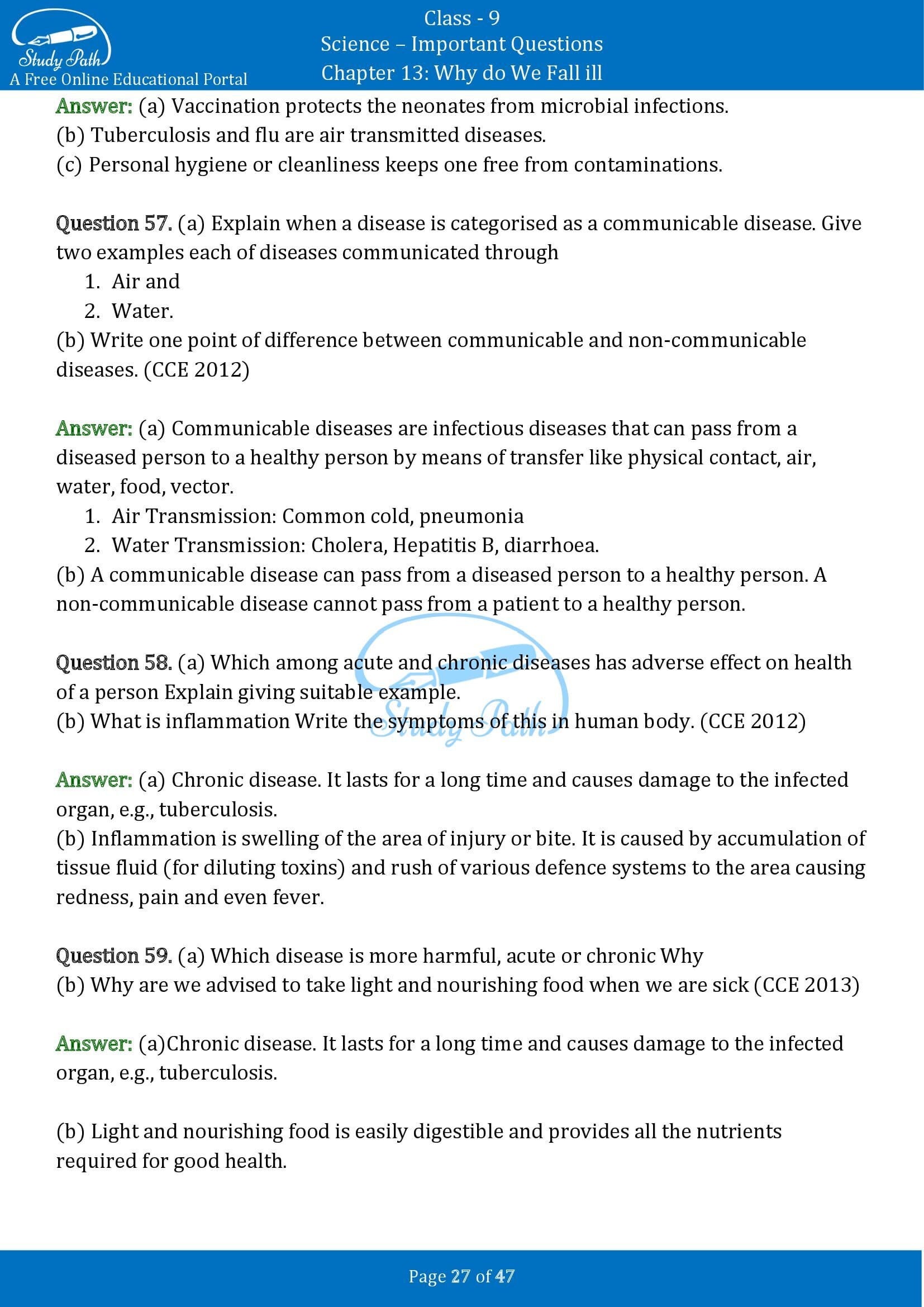 Important Questions for Class 9 Science Chapter 13 Why do We Fall ill 00027