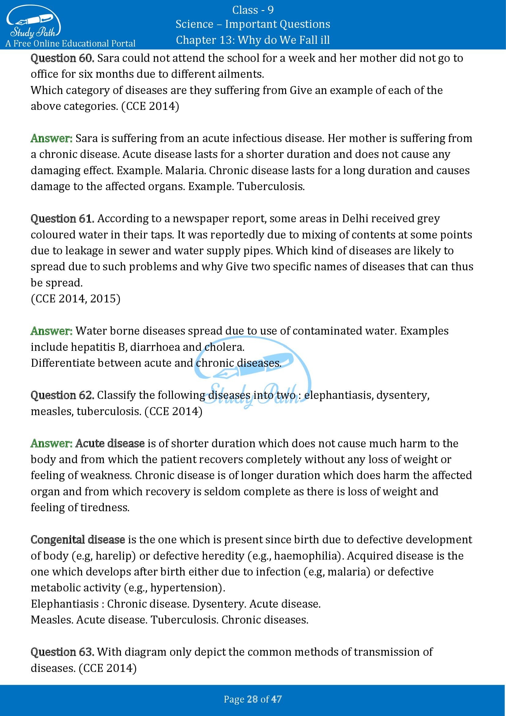 Important Questions for Class 9 Science Chapter 13 Why do We Fall ill 00028