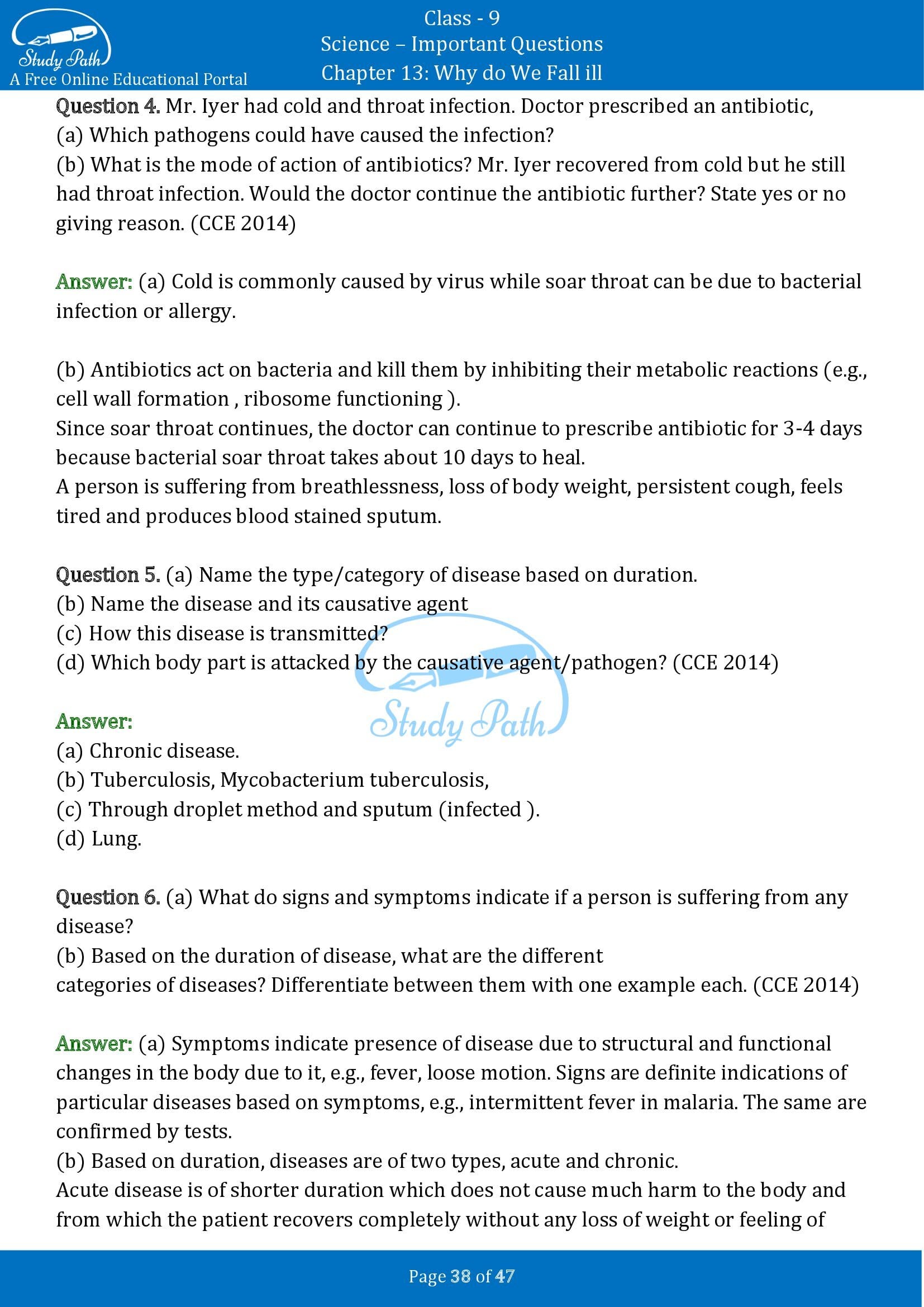 Important Questions for Class 9 Science Chapter 13 Why do We Fall ill 00038