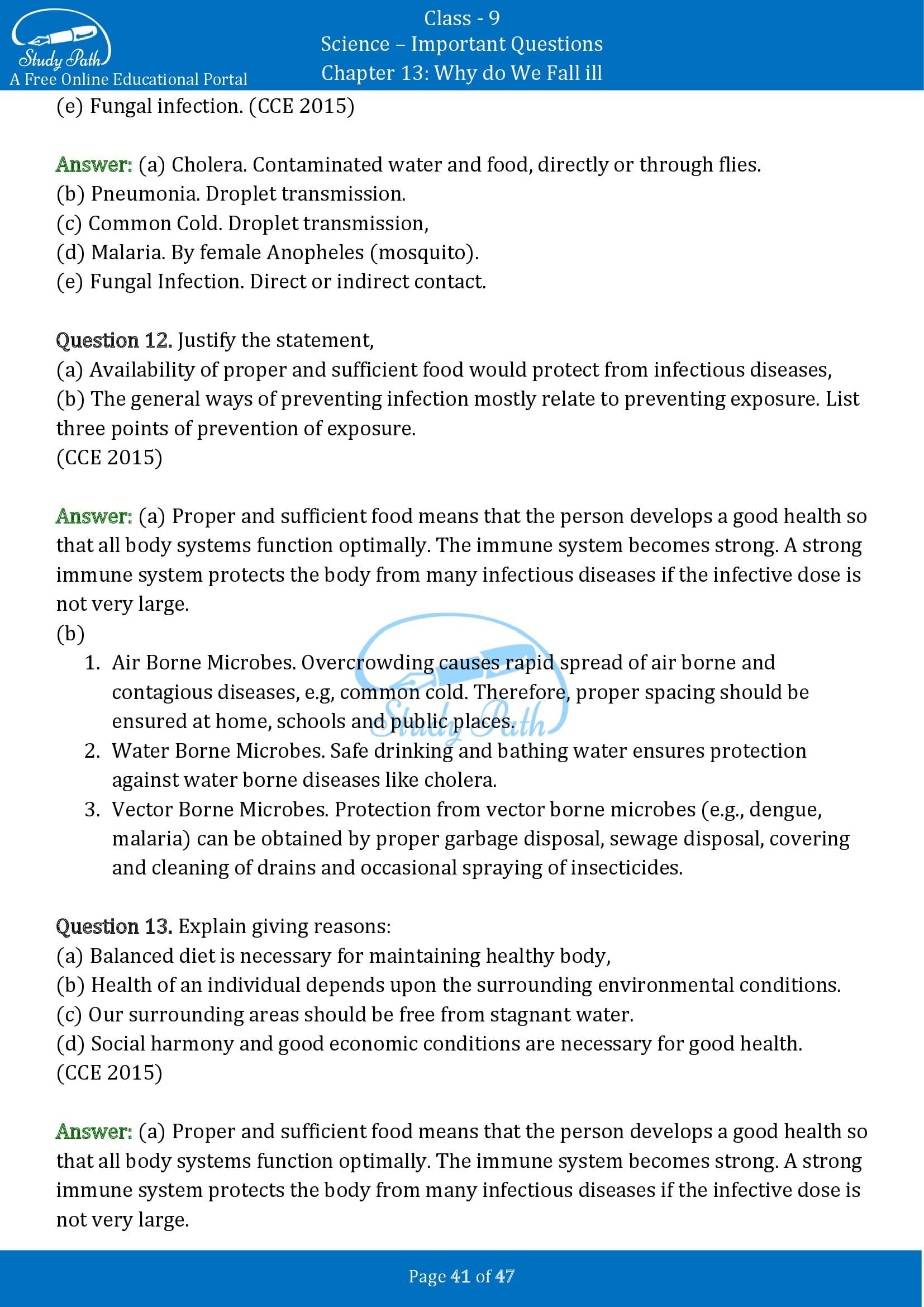 Important Questions for Class 9 Science Chapter 13 Why do We Fall ill 00041