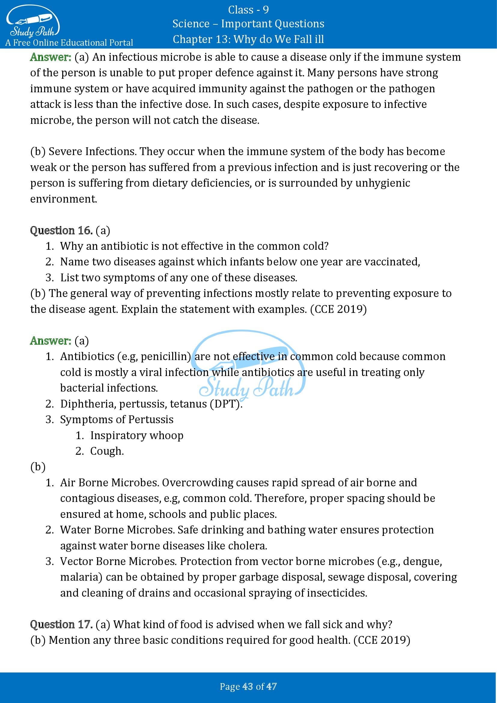 Important Questions for Class 9 Science Chapter 13 Why do We Fall ill 00043