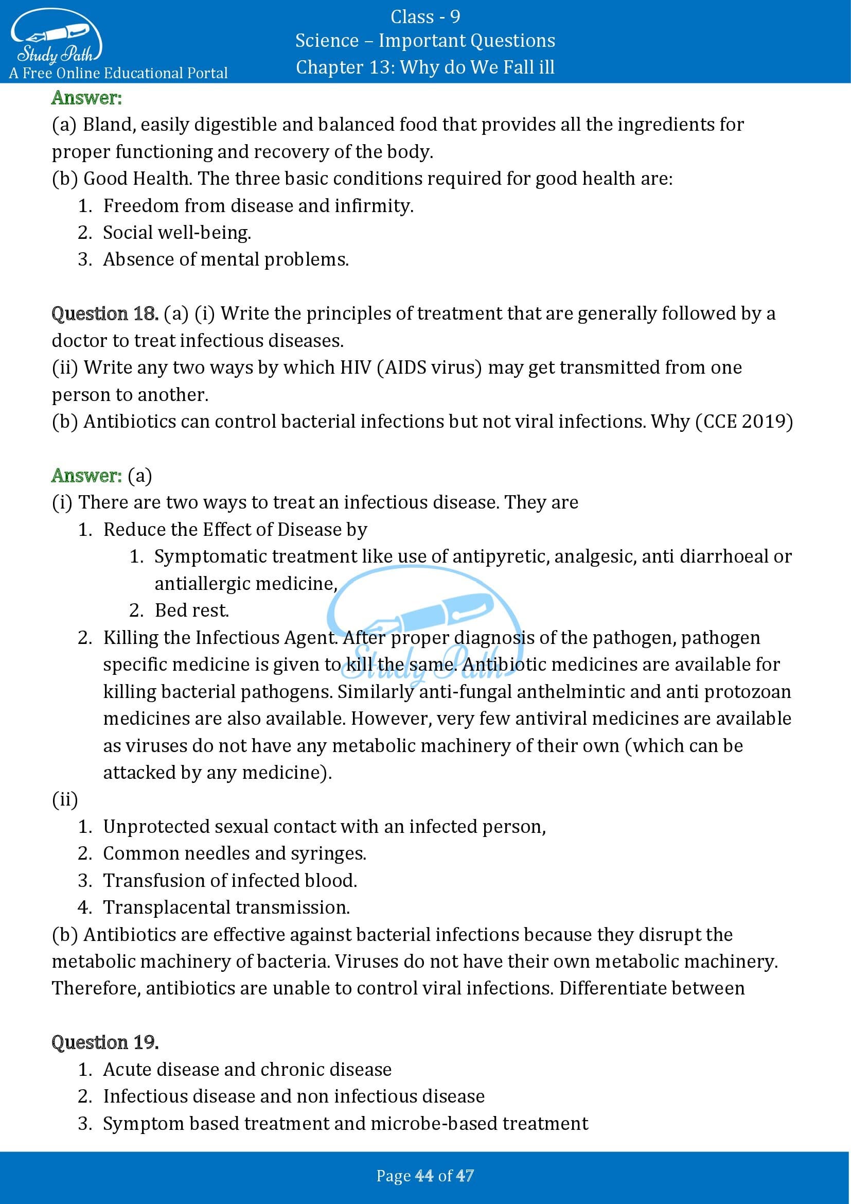 Important Questions for Class 9 Science Chapter 13 Why do We Fall ill 00044