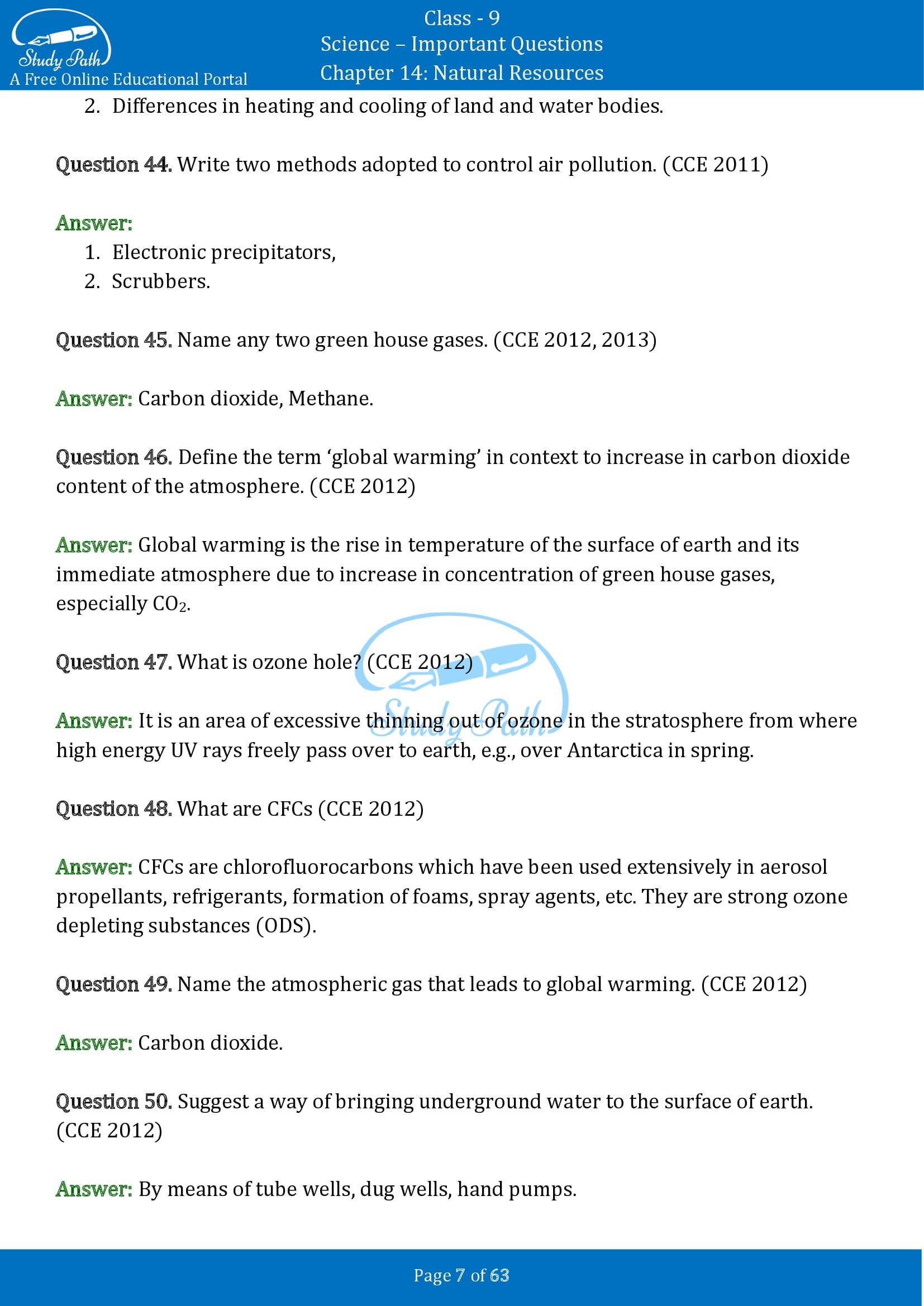 Important Questions for Class 9 Science Chapter 14 Natural Resources 00007