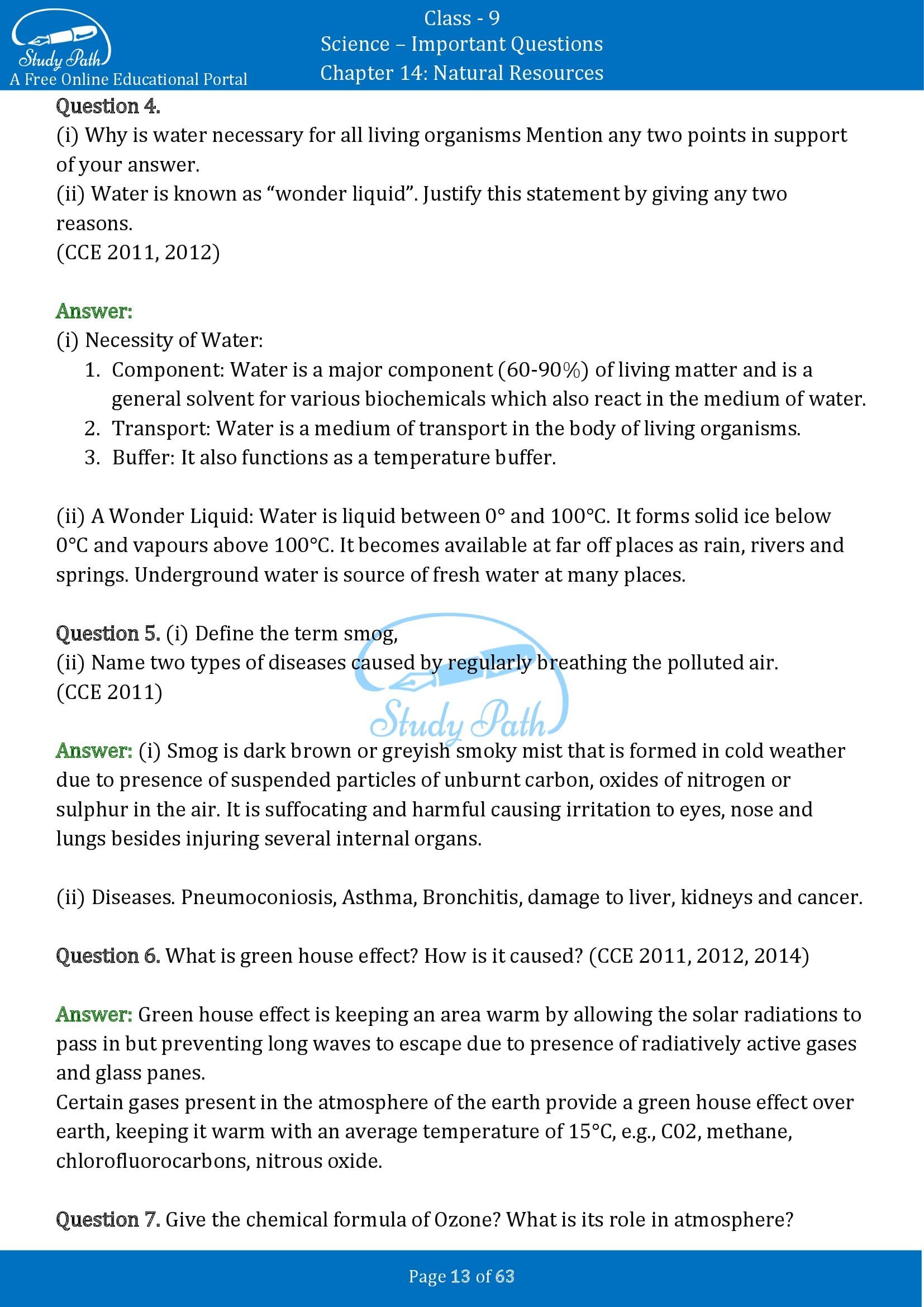 Important Questions for Class 9 Science Chapter 14 Natural Resources 00013