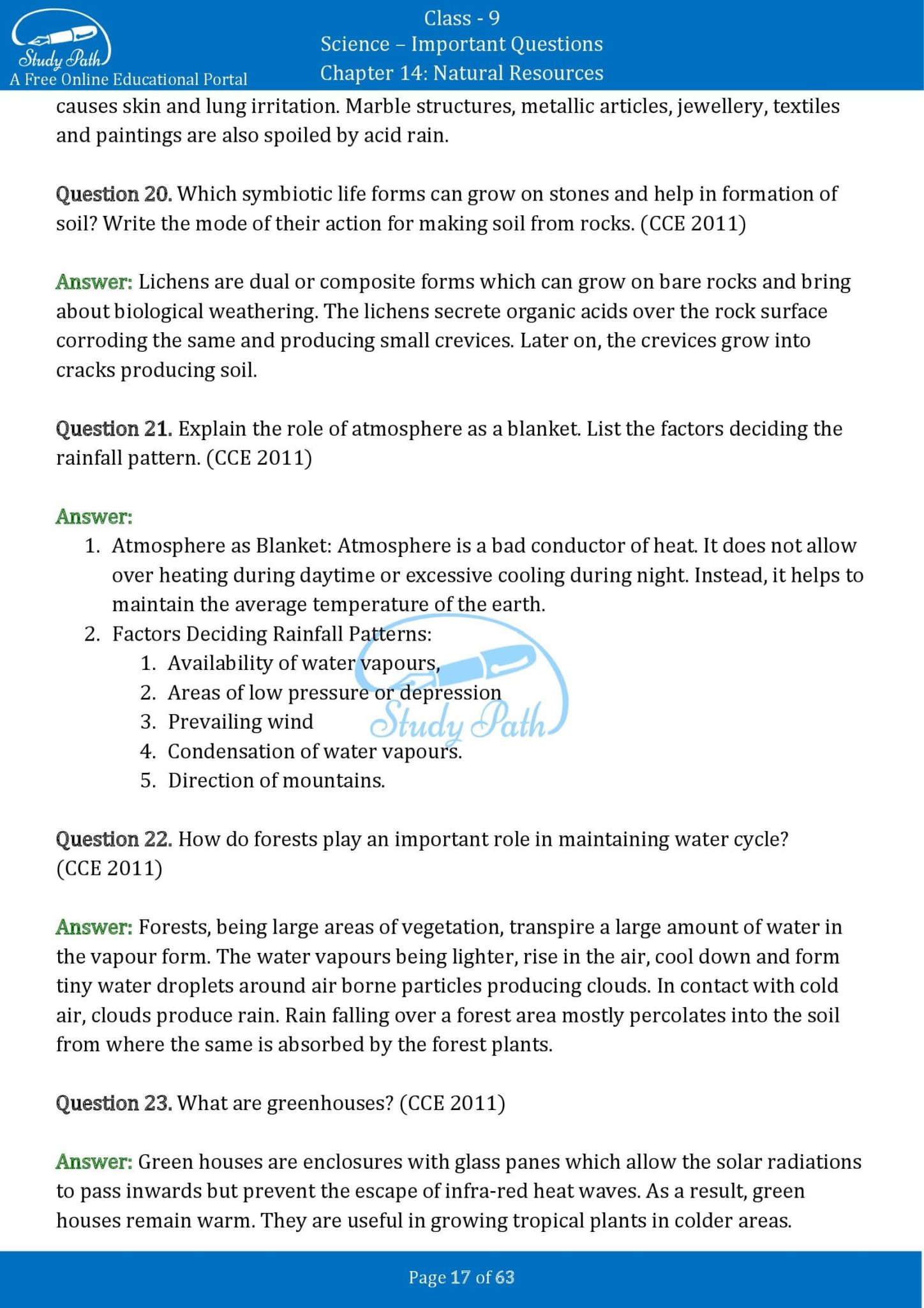 important-questions-for-class-9-science-chapter-14-natural-resources