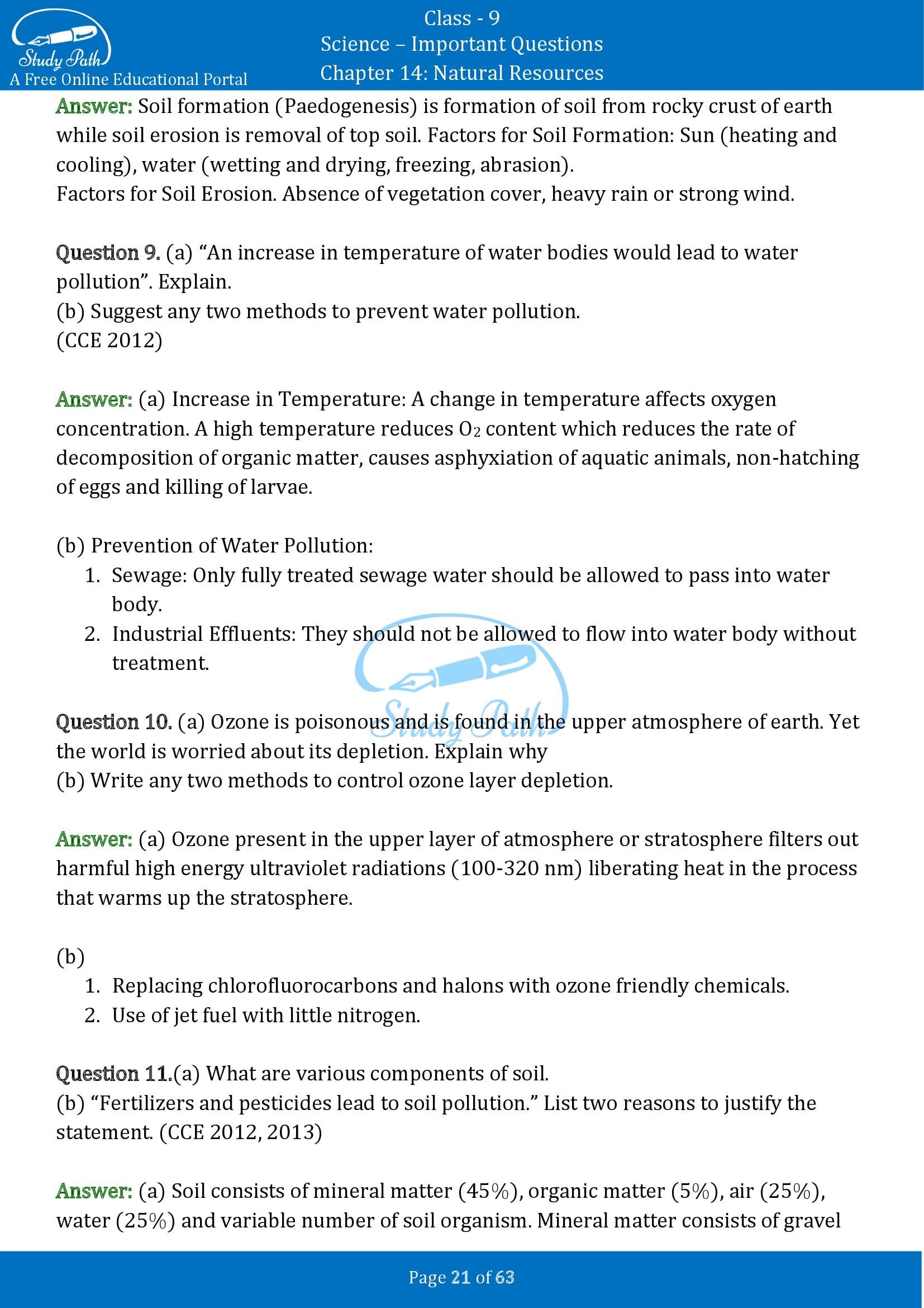 Important Questions for Class 9 Science Chapter 14 Natural Resources 00021