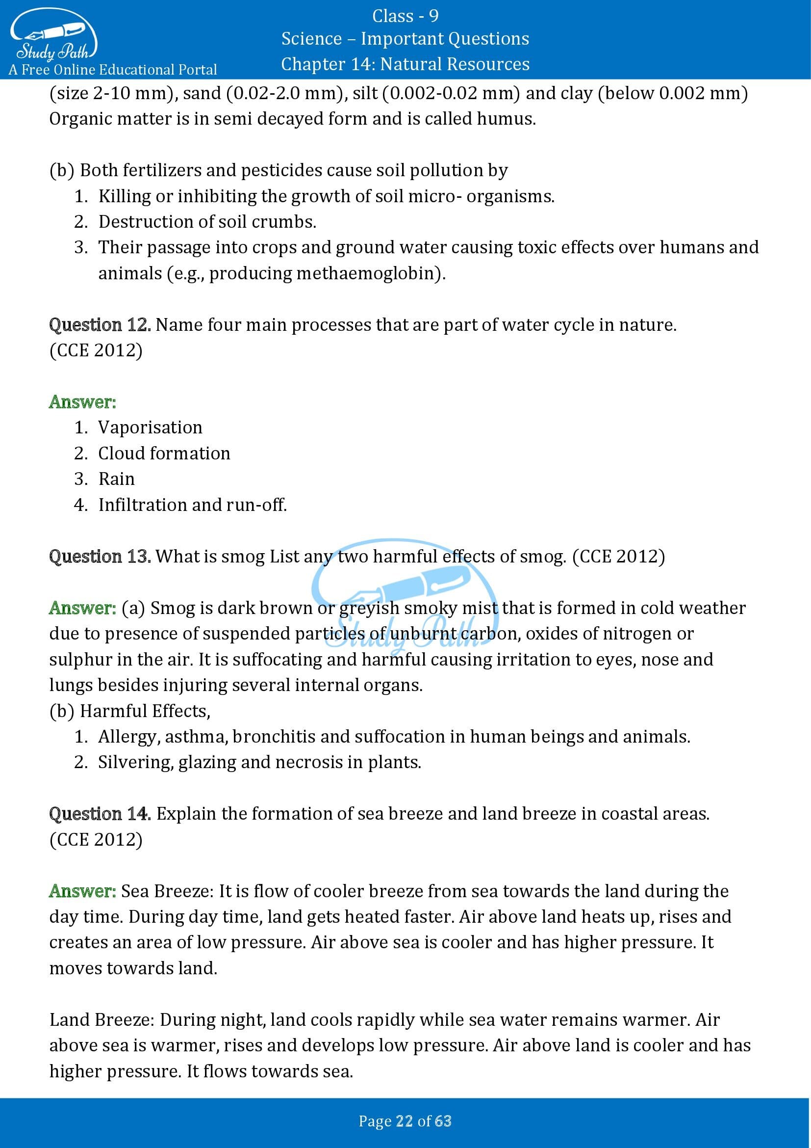 Important Questions for Class 9 Science Chapter 14 Natural Resources 00022