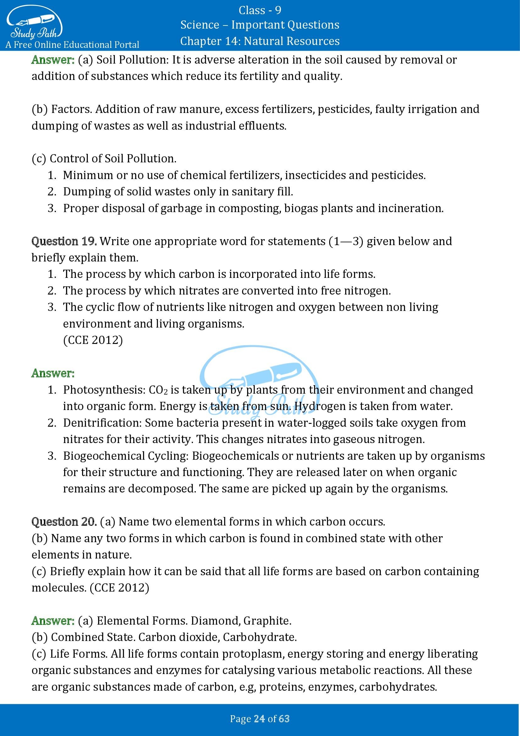 Important Questions for Class 9 Science Chapter 14 Natural Resources 00024