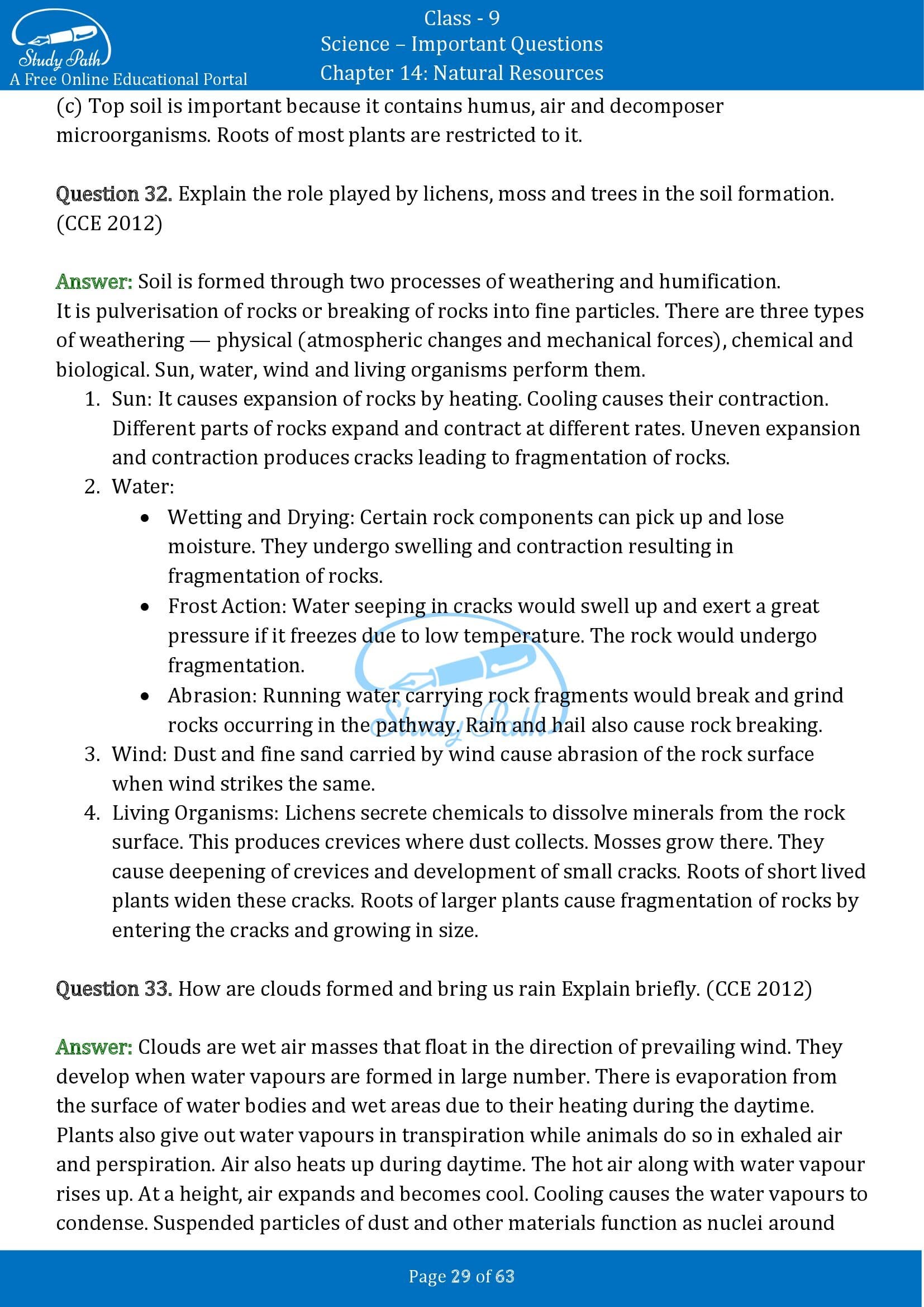 Important Questions for Class 9 Science Chapter 14 Natural Resources 00029