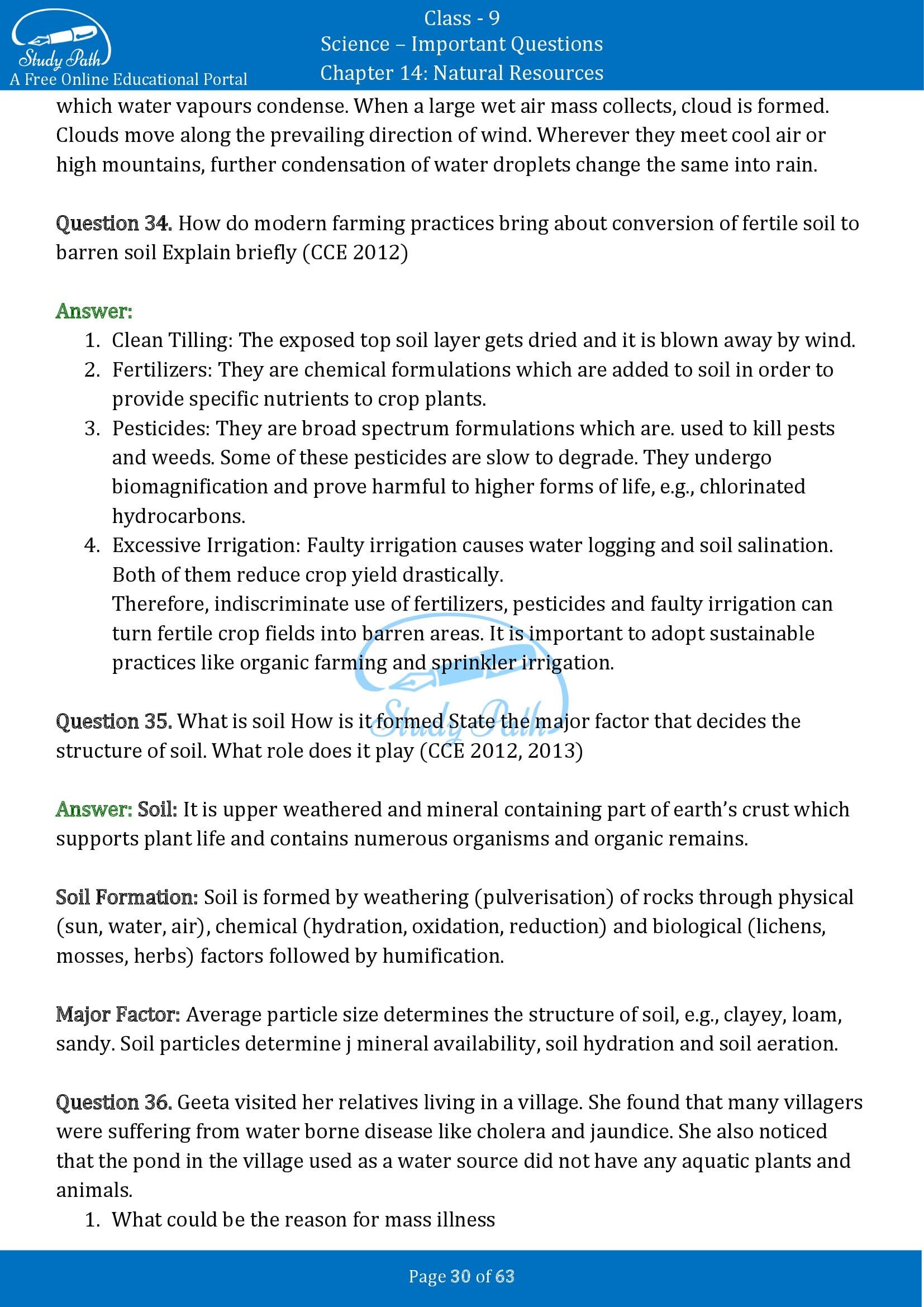 Important Questions for Class 9 Science Chapter 14 Natural Resources 00030