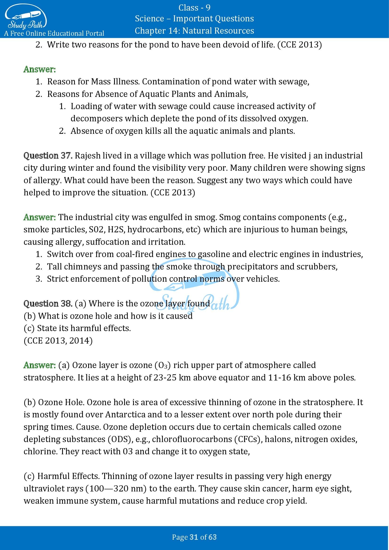 Important Questions for Class 9 Science Chapter 14 Natural Resources 00031