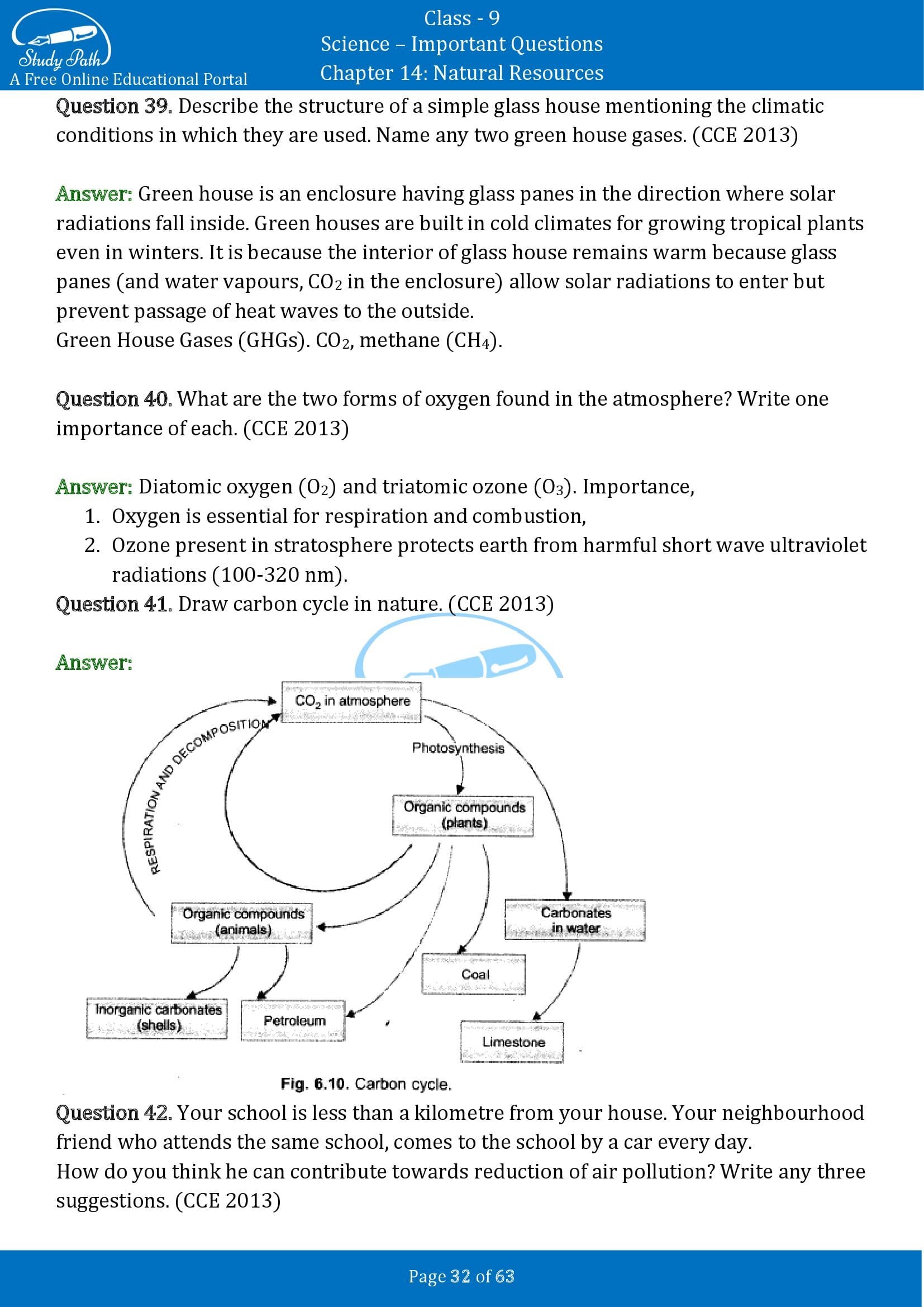 Important Questions for Class 9 Science Chapter 14 Natural Resources 00032