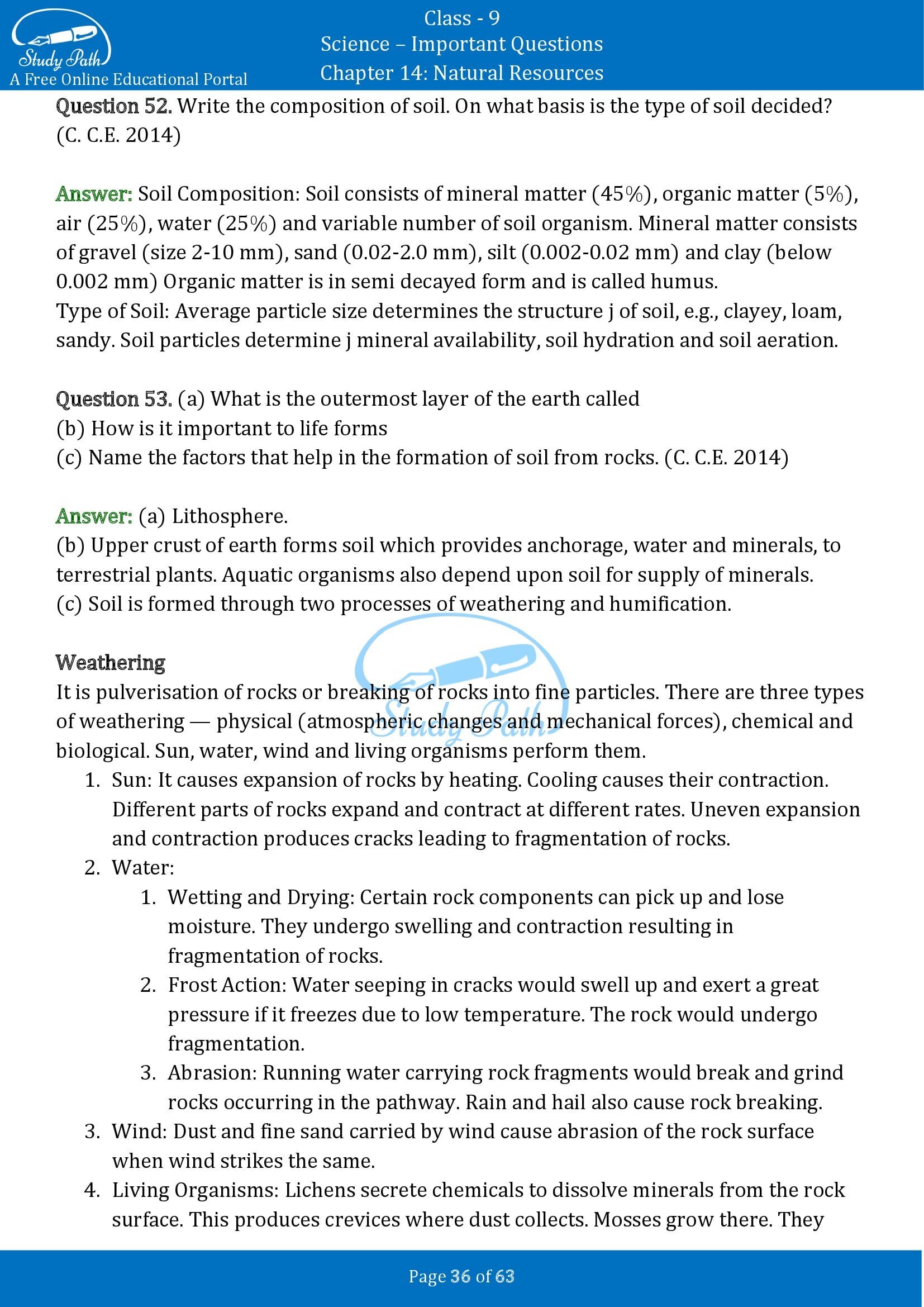 Important Questions for Class 9 Science Chapter 14 Natural Resources 00036