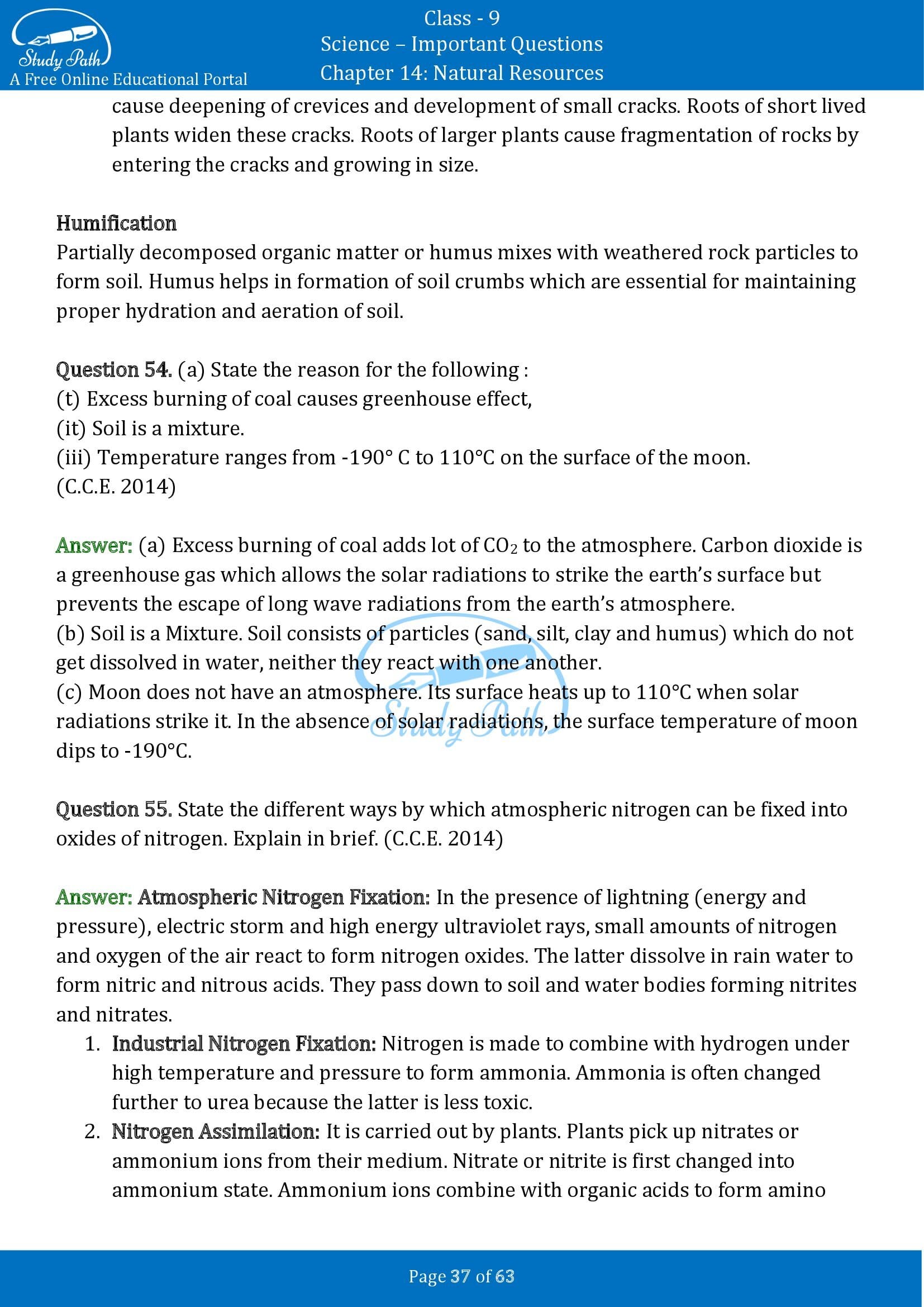 Important Questions for Class 9 Science Chapter 14 Natural Resources 00037