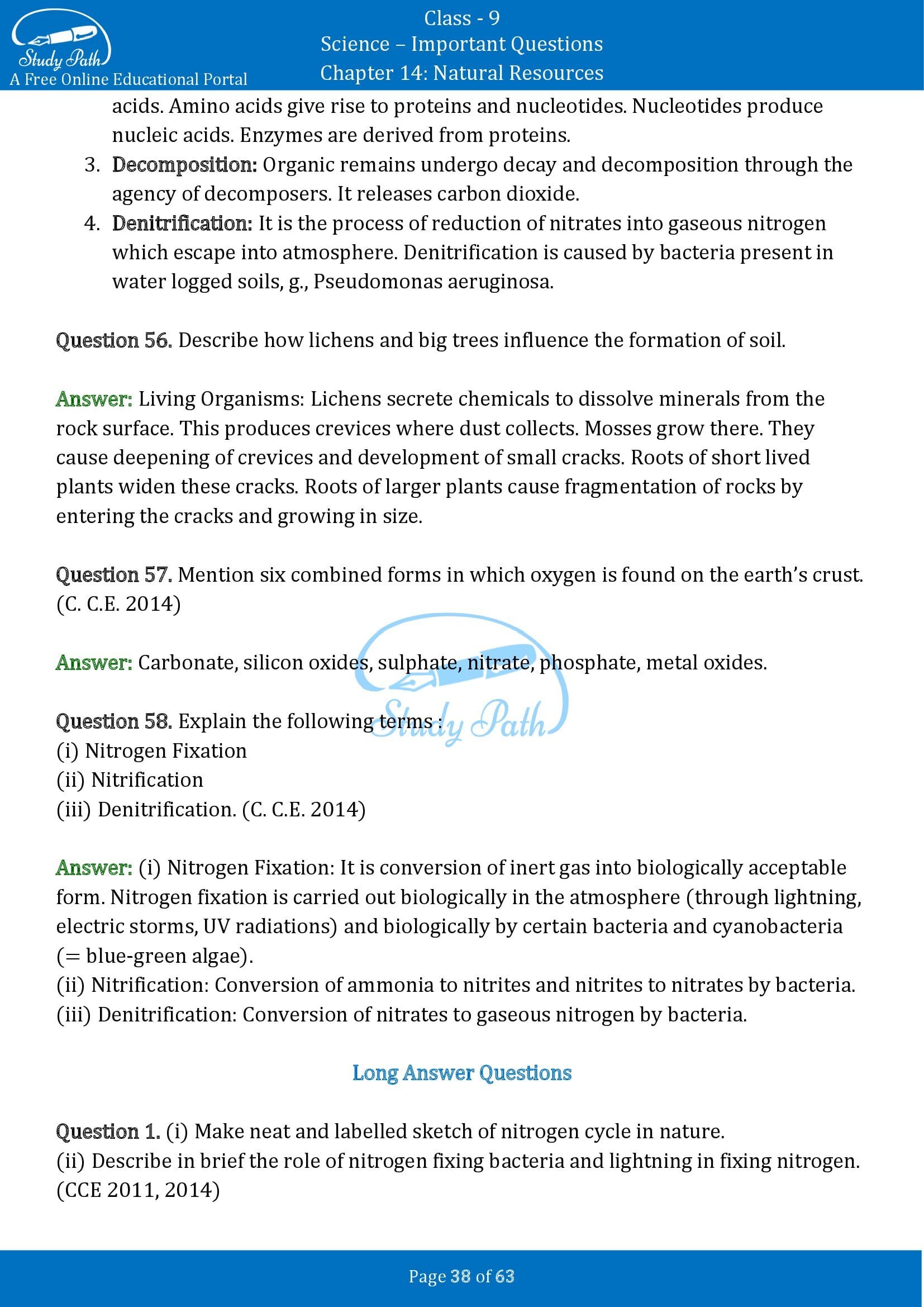 Important Questions for Class 9 Science Chapter 14 Natural Resources 00038