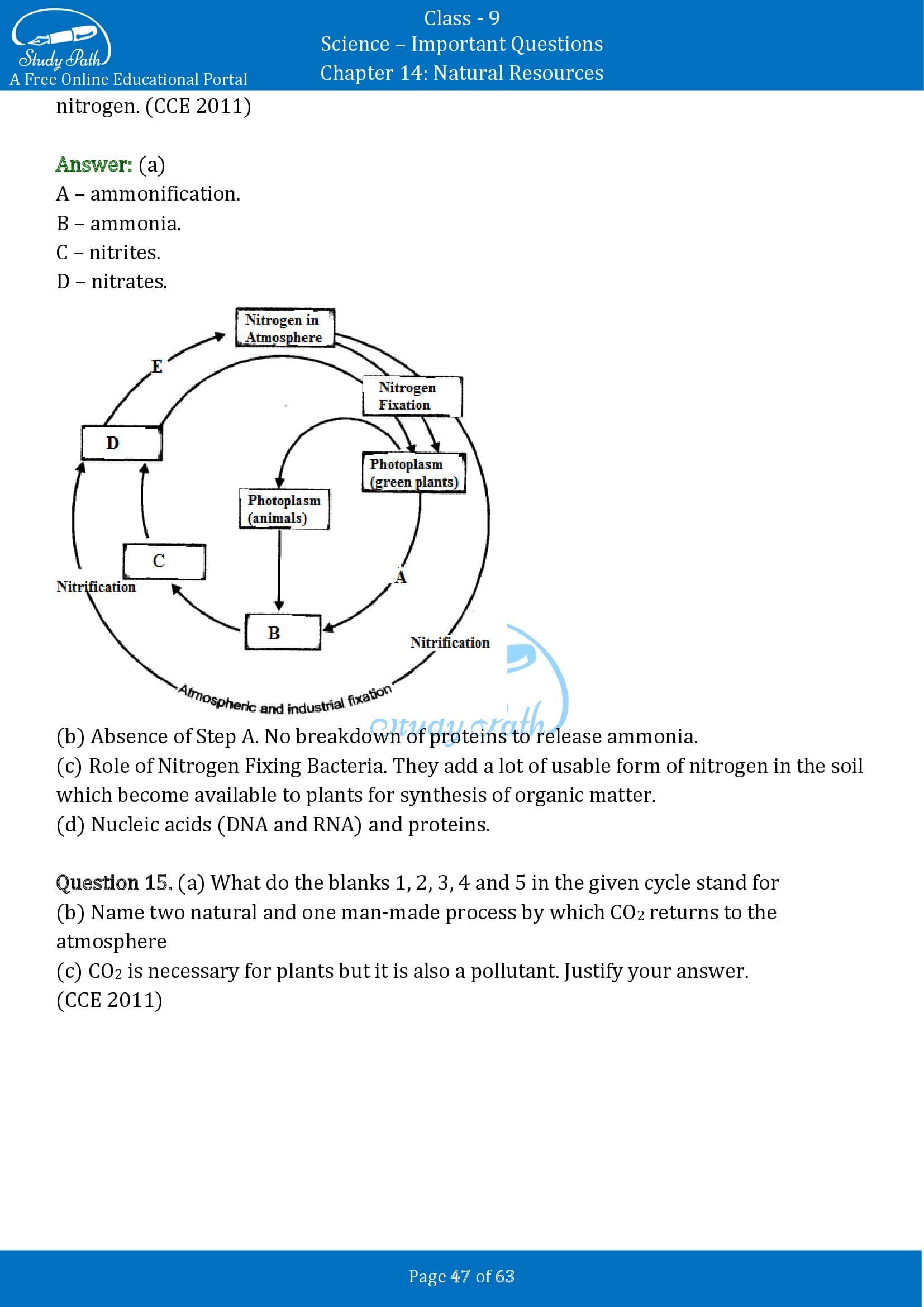 Important Questions for Class 9 Science Chapter 14 Natural Resources 00047
