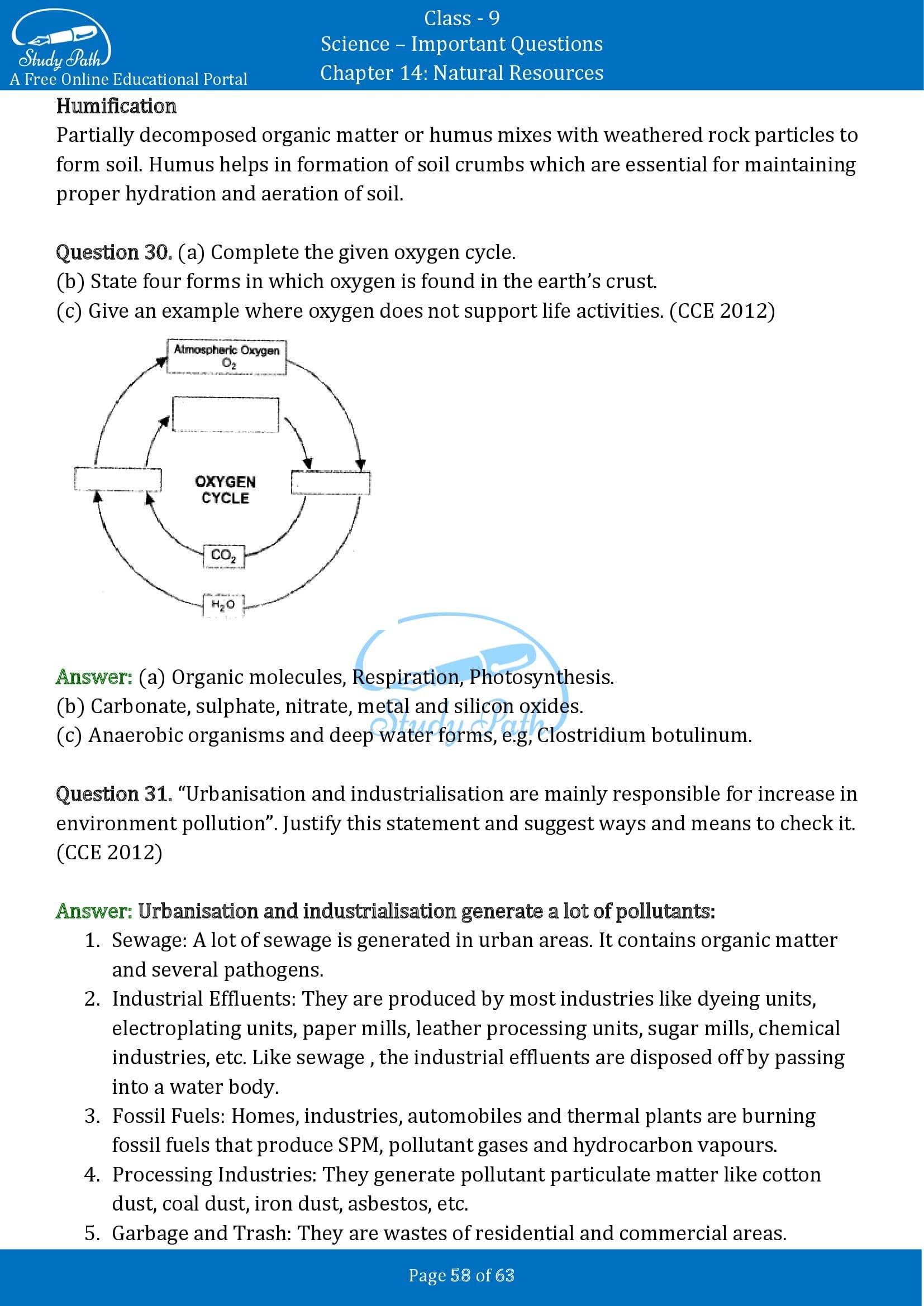 Important Questions for Class 9 Science Chapter 14 Natural Resources 00058