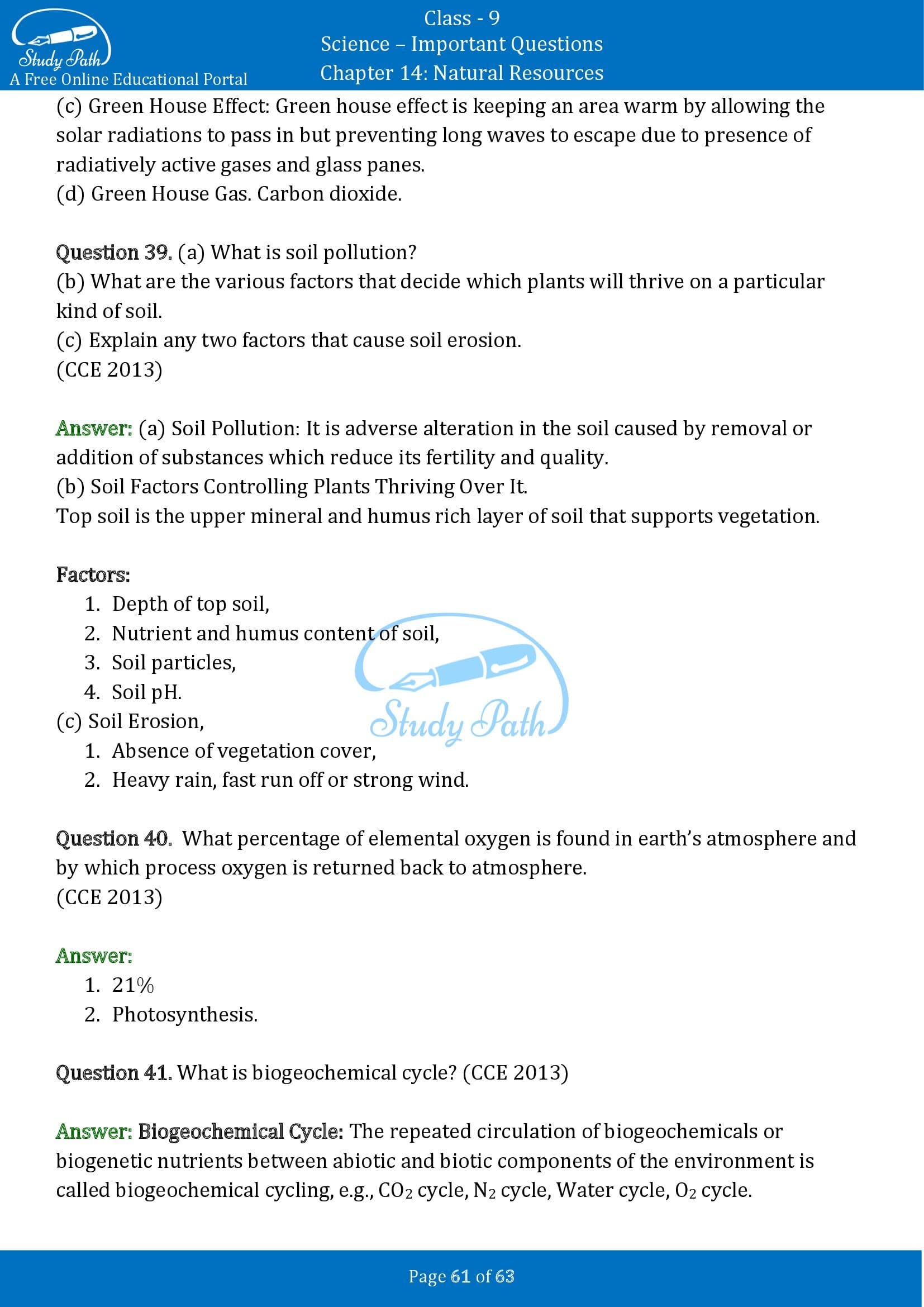 Important Questions for Class 9 Science Chapter 14 Natural Resources 00061