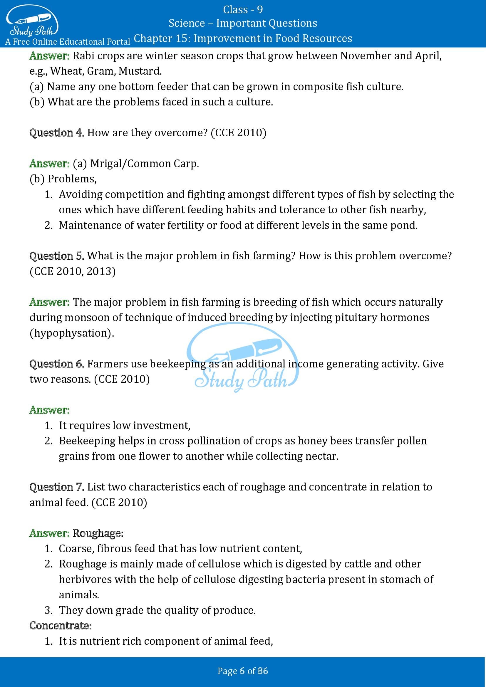 Important Questions for Class 9 Science Chapter 15 Improvement in Food Resources 00006