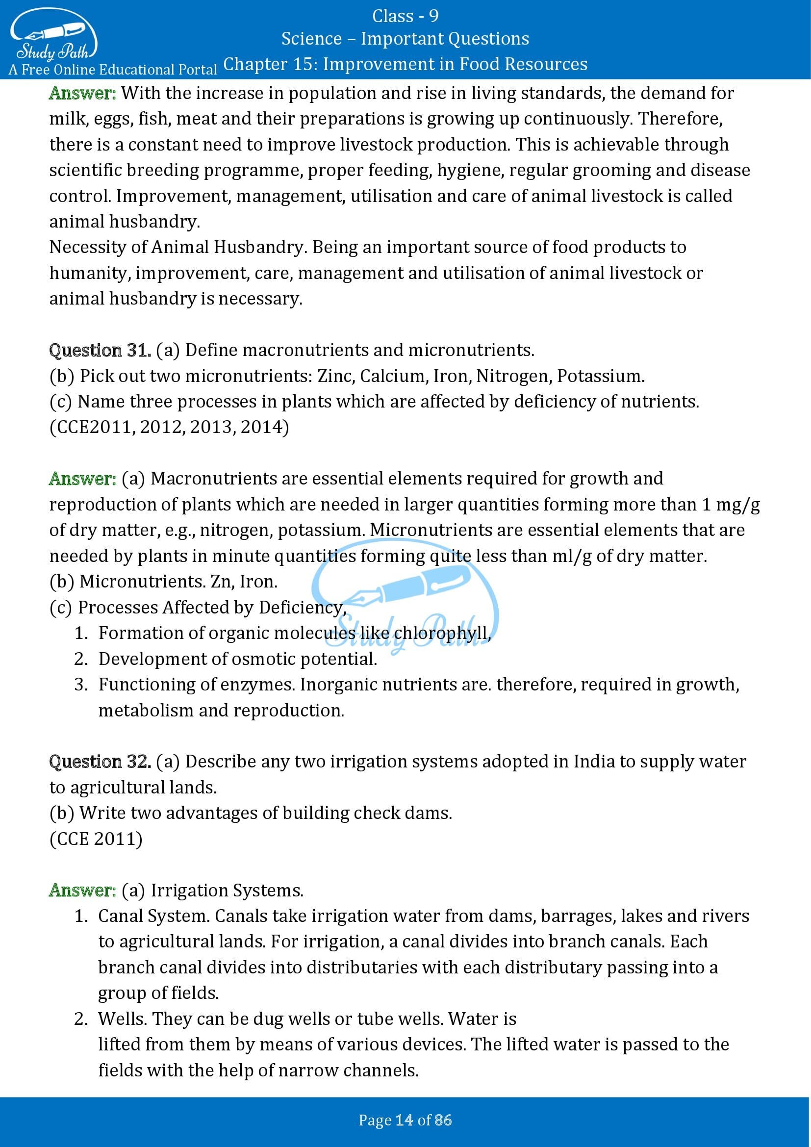 Important Questions for Class 9 Science Chapter 15 Improvement in Food Resources 00014