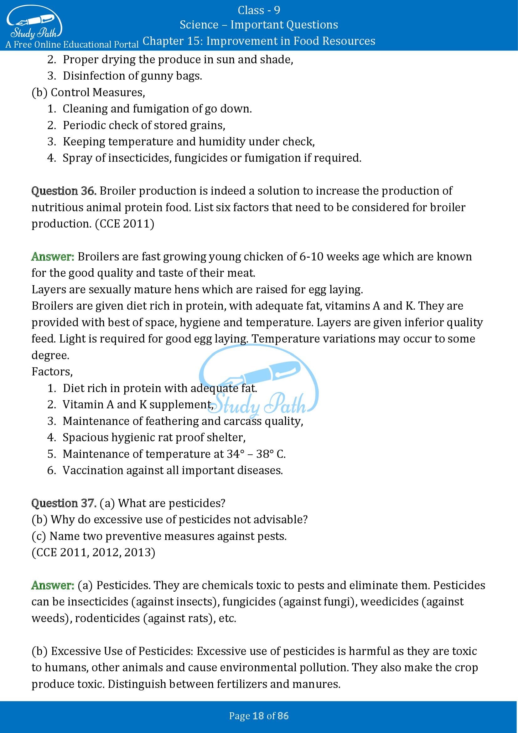 Important Questions for Class 9 Science Chapter 15 Improvement in Food Resources 00018