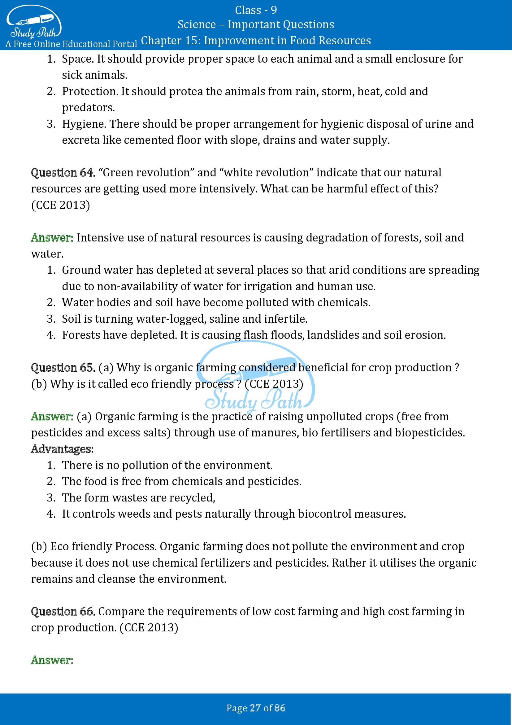 case study based questions class 9 improvement in food resources