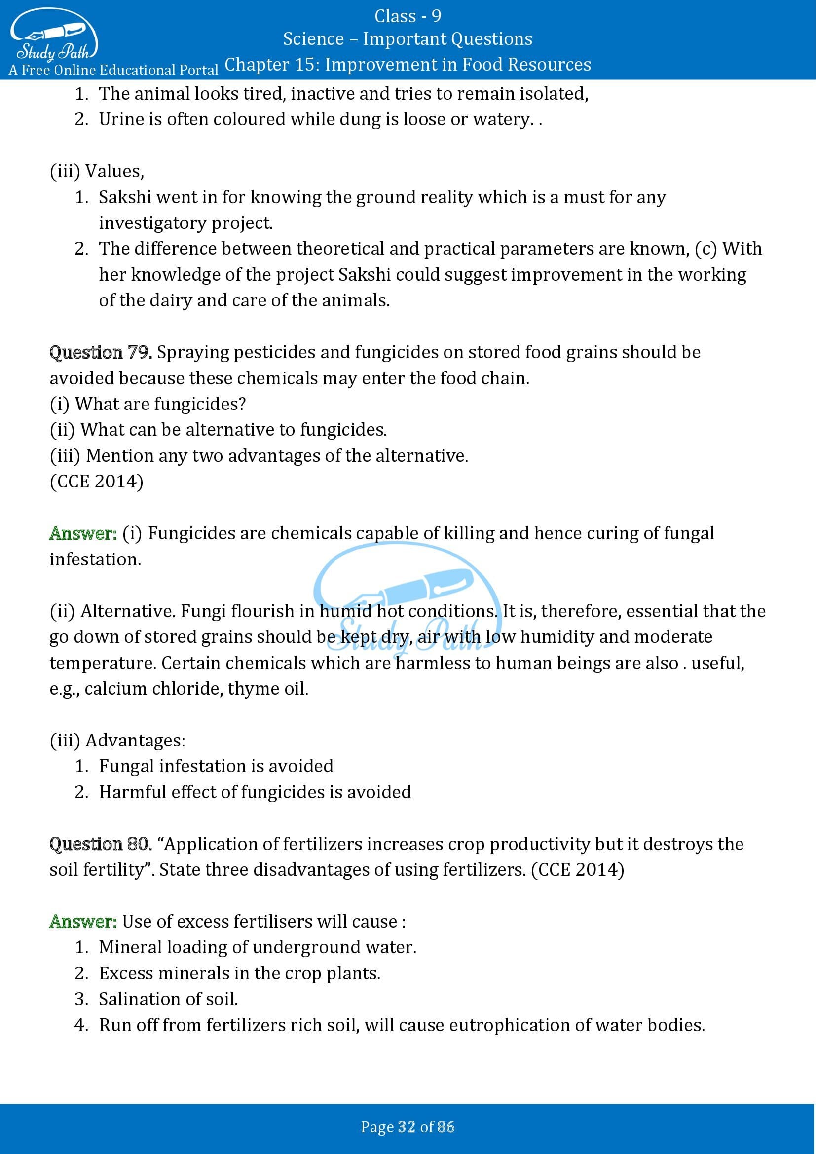 Important Questions for Class 9 Science Chapter 15 Improvement in Food Resources 00032