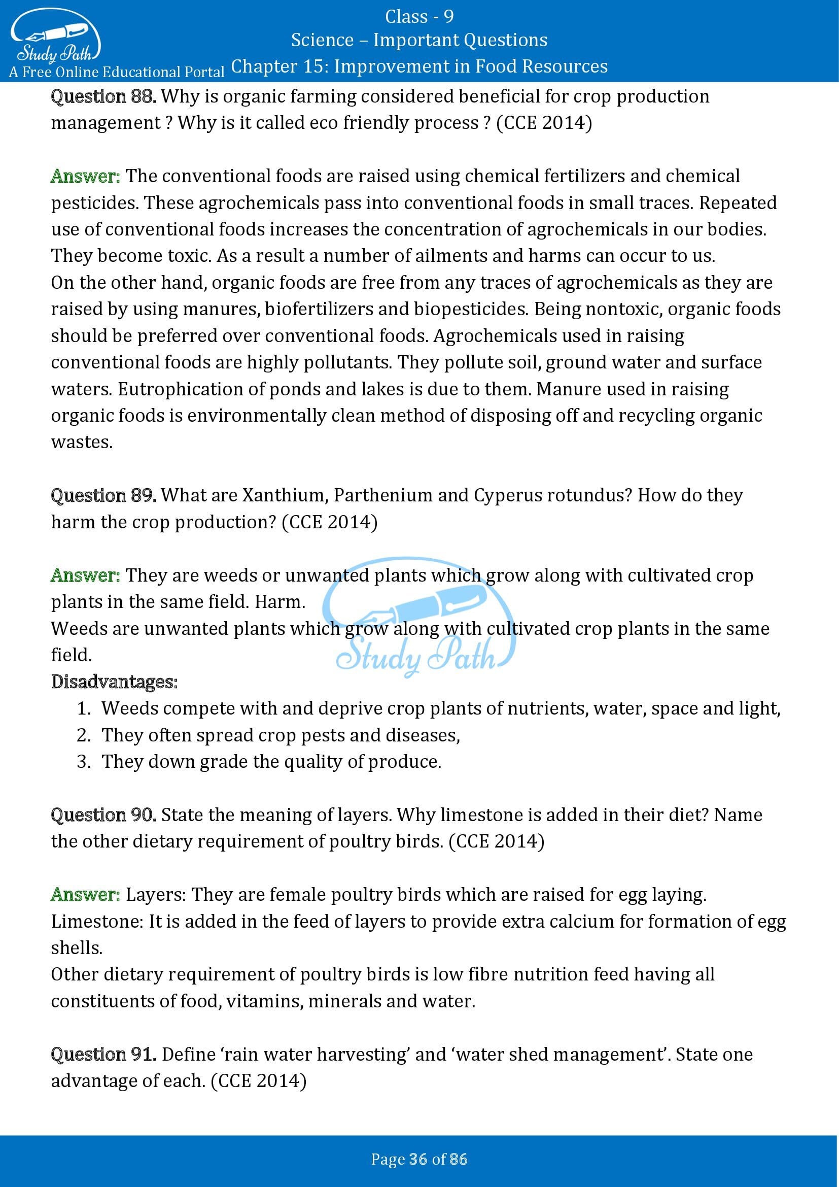 Important Questions for Class 9 Science Chapter 15 Improvement in Food Resources 00036