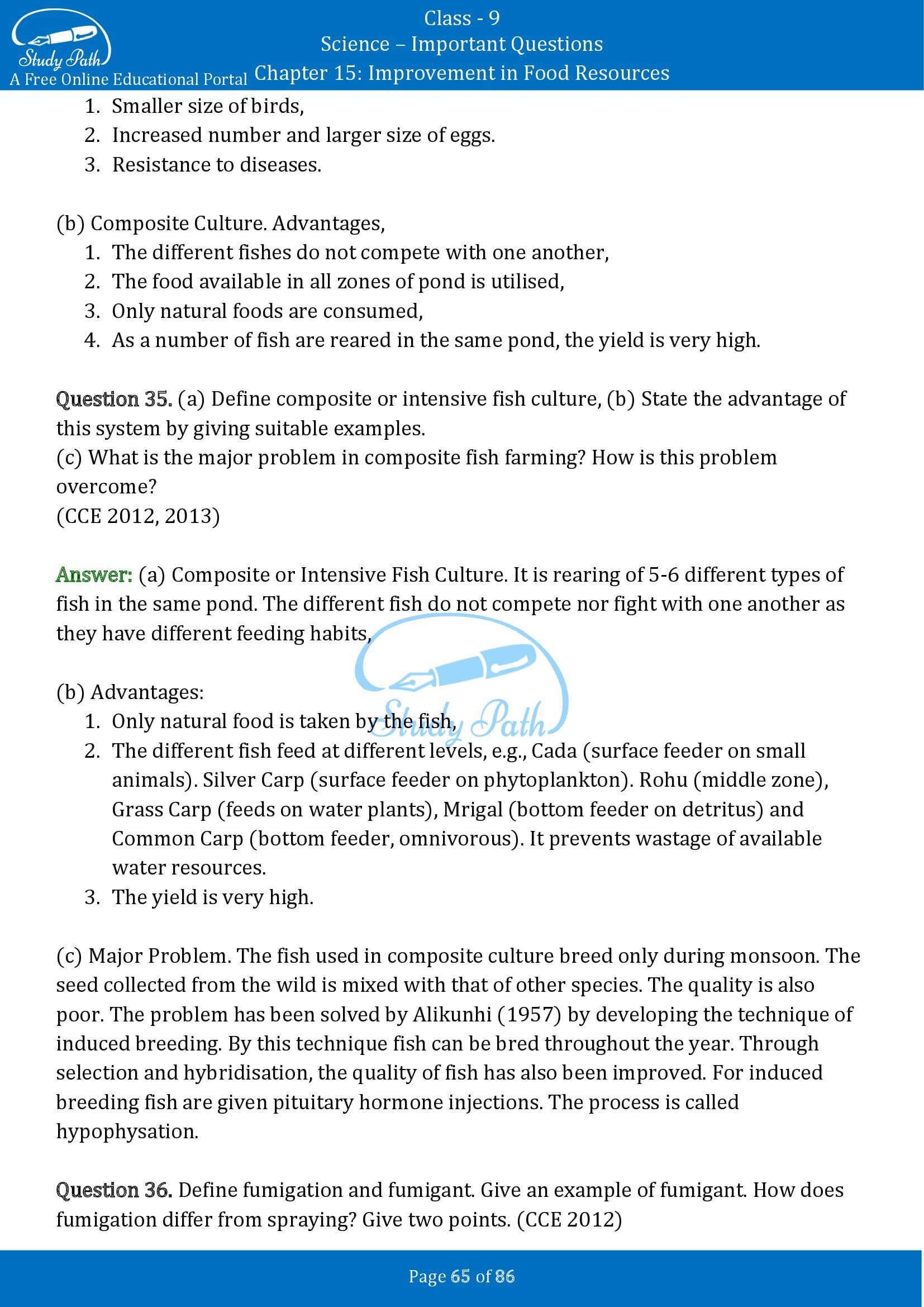 Important Questions for Class 9 Science Chapter 15 Improvement in Food Resources 00065